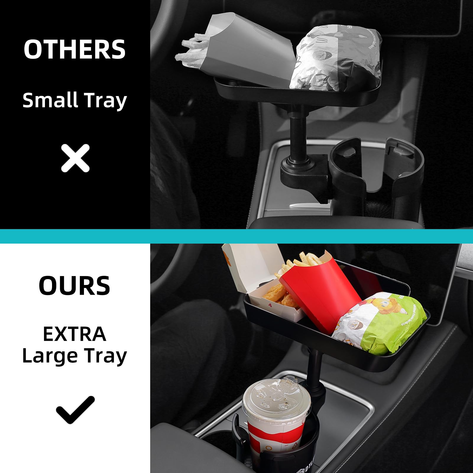 DYLEN Car Cup Holder Tray, 9.5”Detachable Car Food Tray Table for Eating