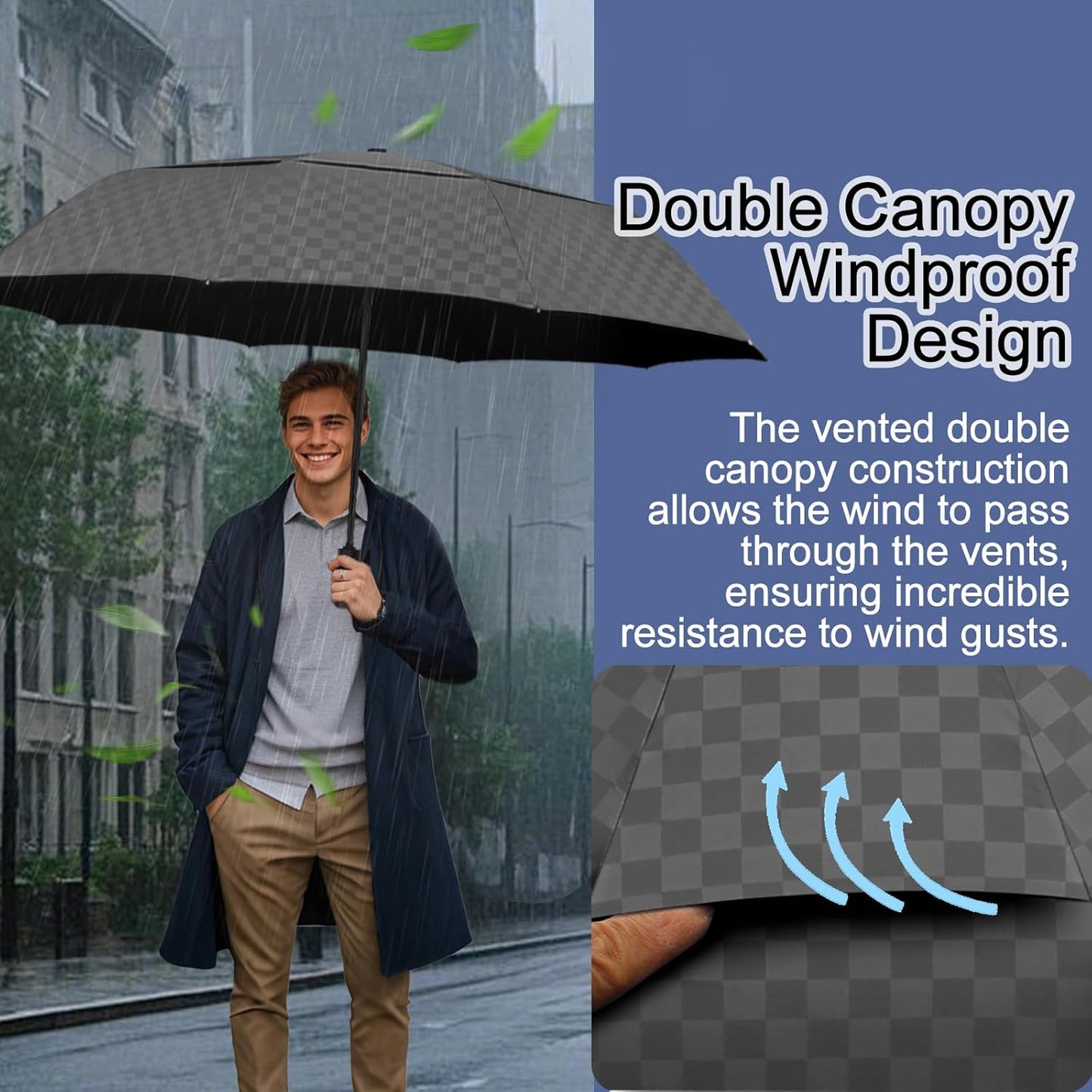 Satol 46/54/62 Inch Large Golf Umbrella, Windproof 10 Ribs Automatic Open/Close Oversize Double Canopy Vented Portable Folding Travel Umbrellas, UPF 50+ Sun & Rain Compact Umbrellas for Outdoor