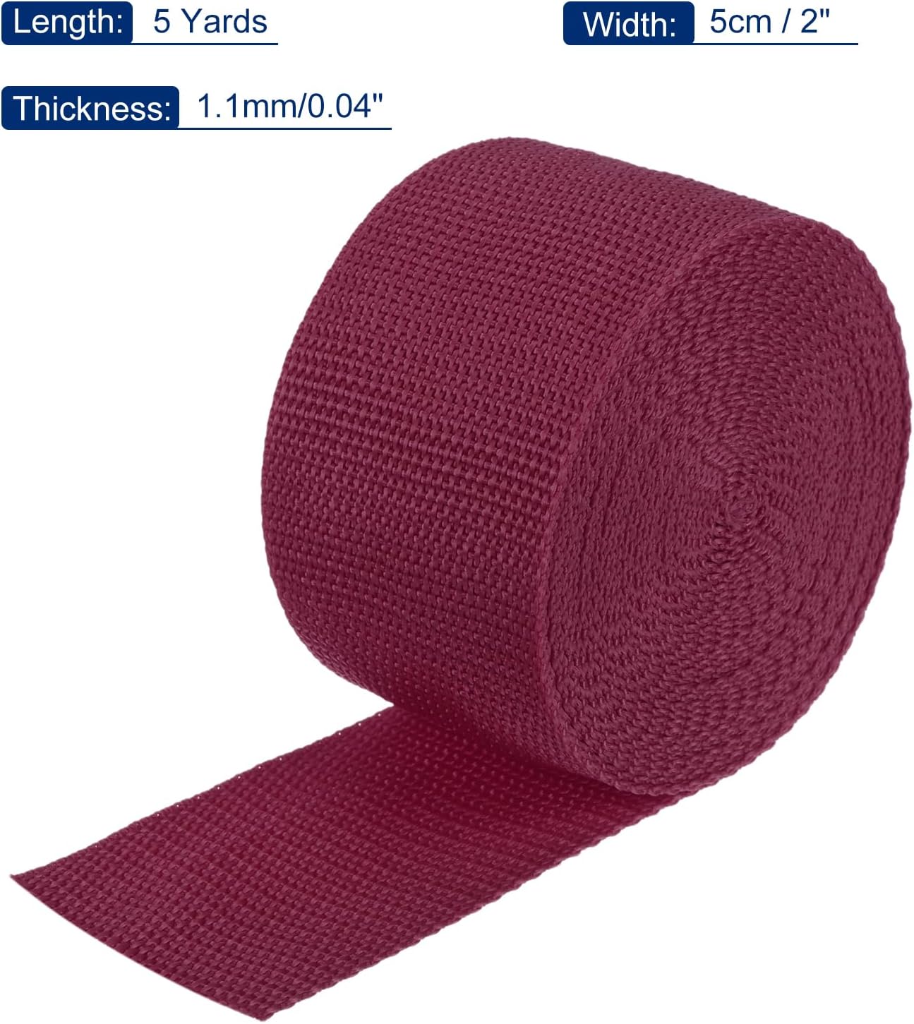 MECCANIXITY Lightweight Polypropylene Webbing Strap 2" 5 Yard Backpack Strapping Band Dark Red for Outdoor Luggage Cargo Straps