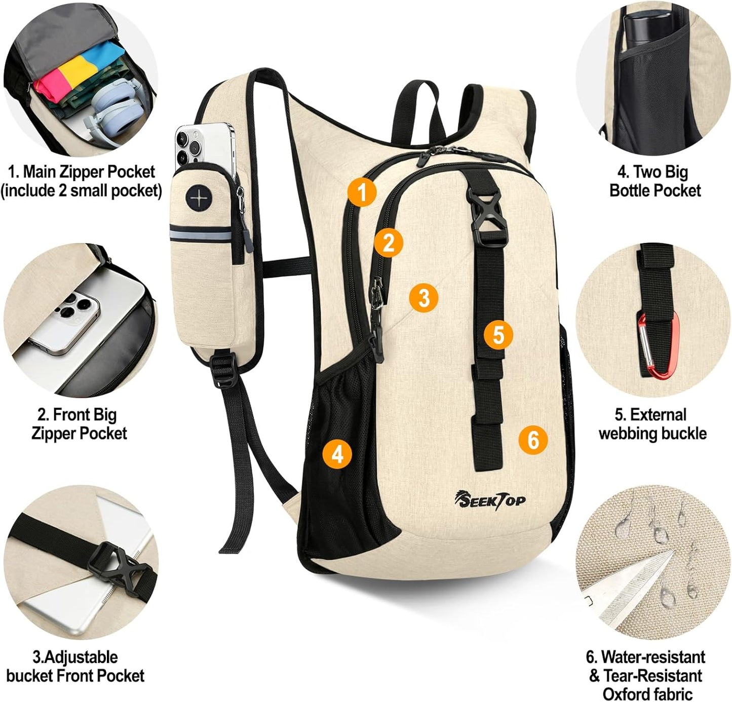 Seektop 15L Small Hiking Backpack for Women Men, Lightweight Hiking Packable Daypack with Phone
