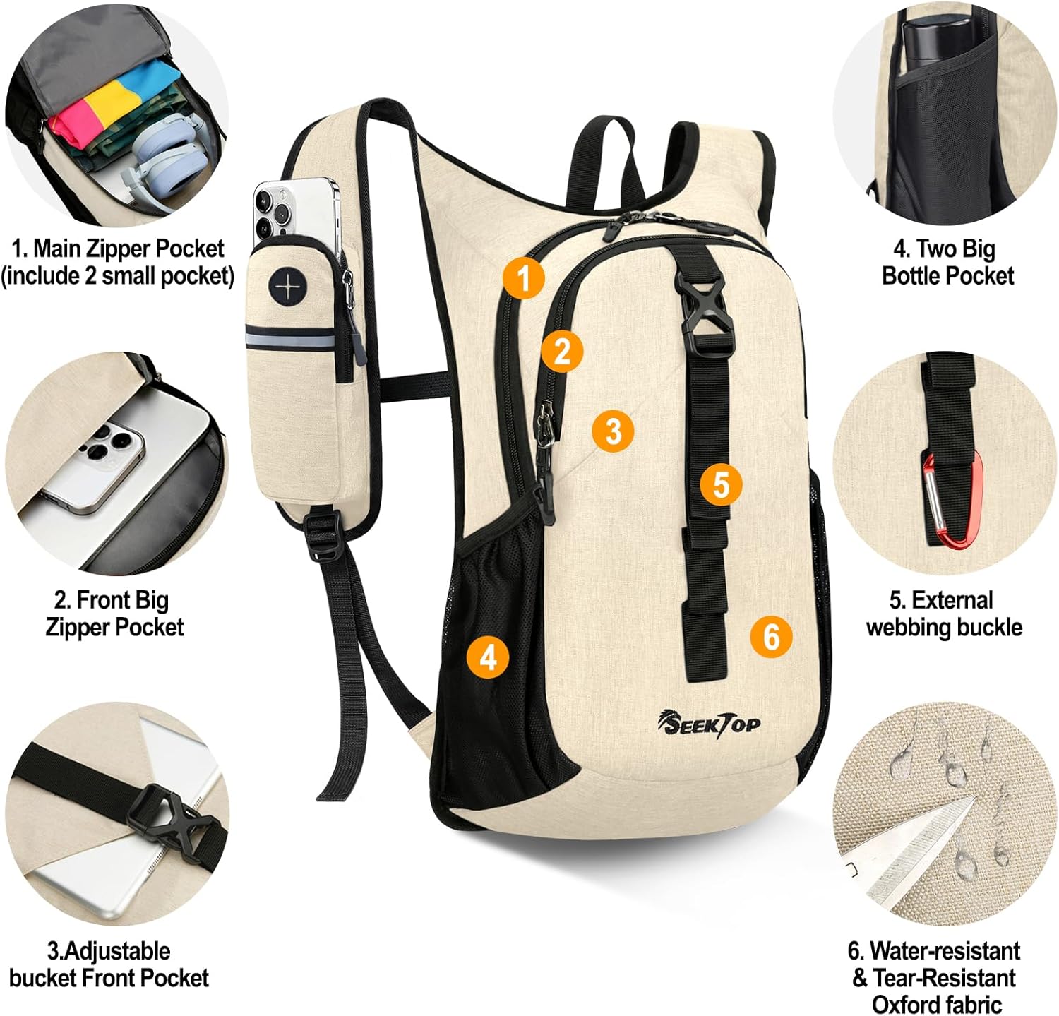 Seektop 15L Small Hiking Backpack for Women Men, Lightweight Hiking Packable Daypack with Phone