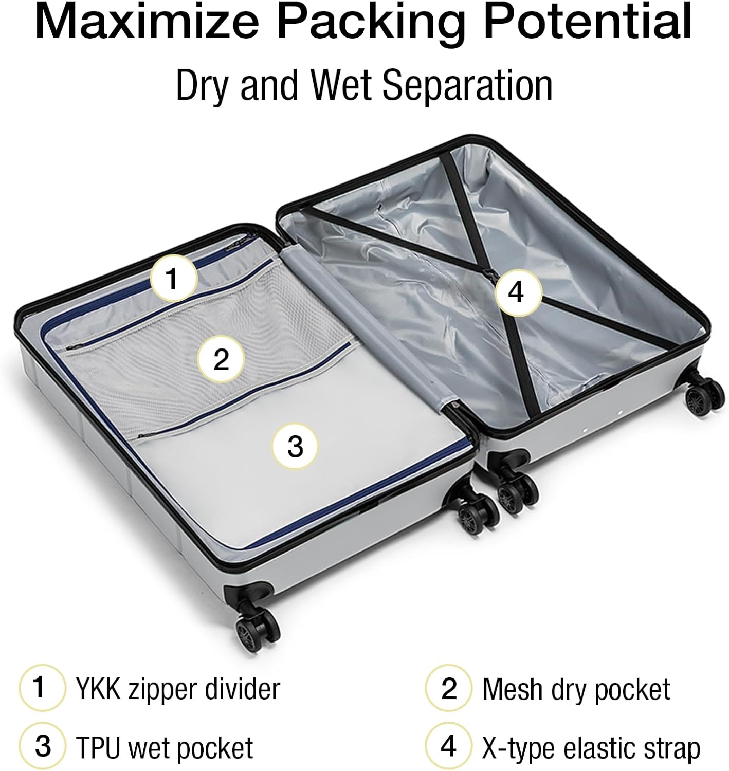 KYME Luggage Sets 3 Piece Hard Shell 22in/26in/30in Suitcases with Wheels Hardside Suitcase Set with TSA Lock Travel Rolling Luggage Set for Women Men Silver Grey