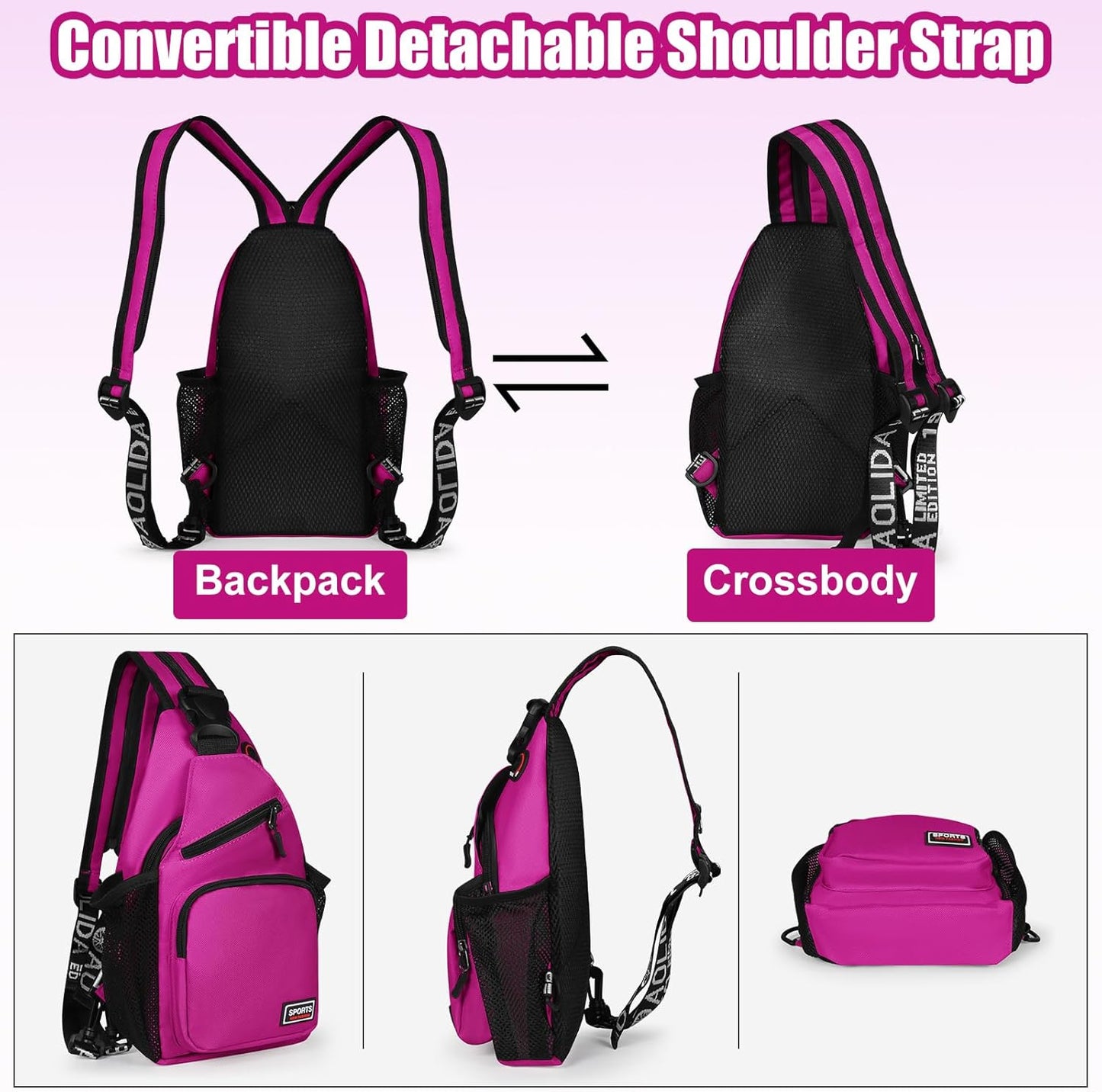 Sling Bag for Women Man Sling Backpack with Convertible Shoulder Strap Casual Backpack Daypack for Travel, Hiking and Daily Commute, (Purple, Small)