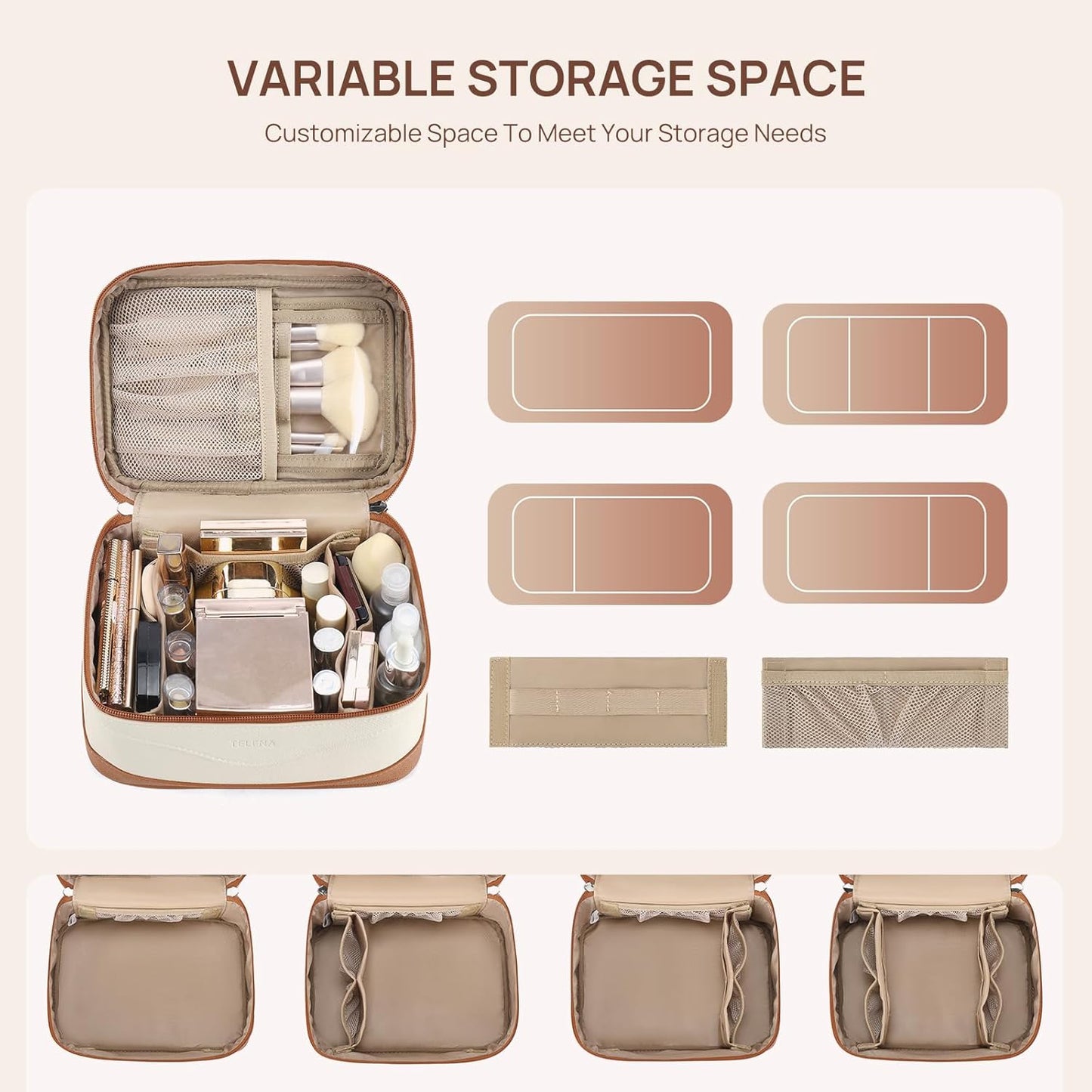 Telena Large Makeup Bag, Travel Toiletry Bag for Women, Vegan Leather Makeup Organizer Case Cosmetic Bag for Travel Essentials