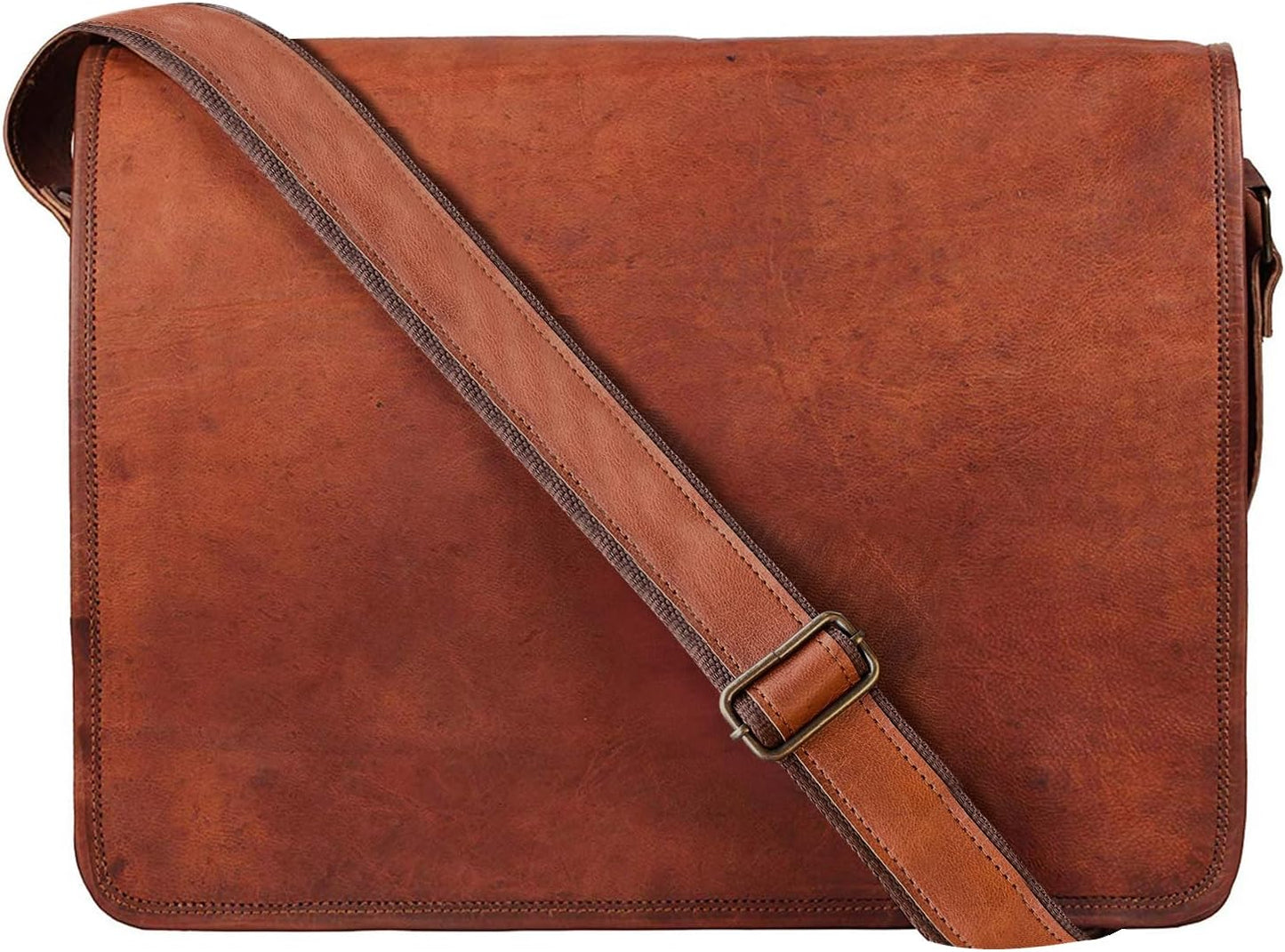 RUSTIC TOWN 15 inch Vintage Crossbody Full Grain Leather Laptop Messenger Bag