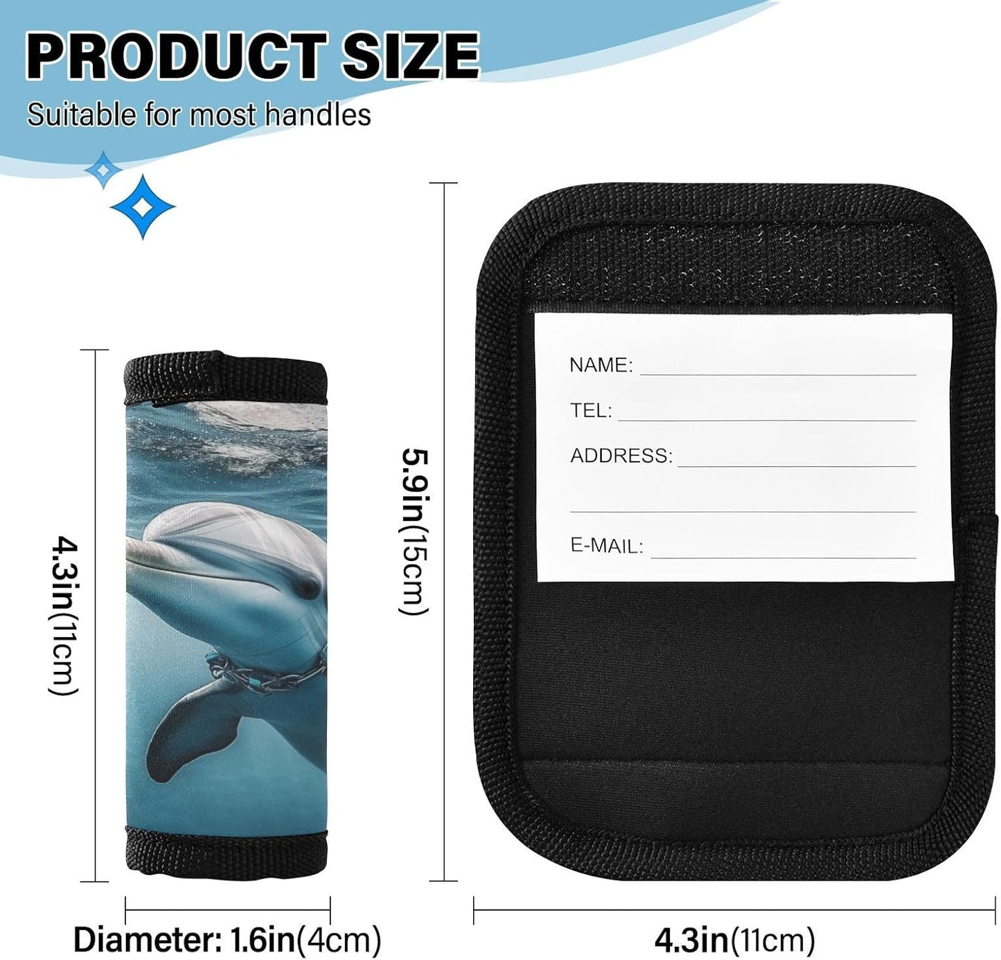 Dolphin Playing with Collar 2 Pack Luggage Handle Wraps Covers for Suitcase Identifiers Bag Tags Travel Accessories