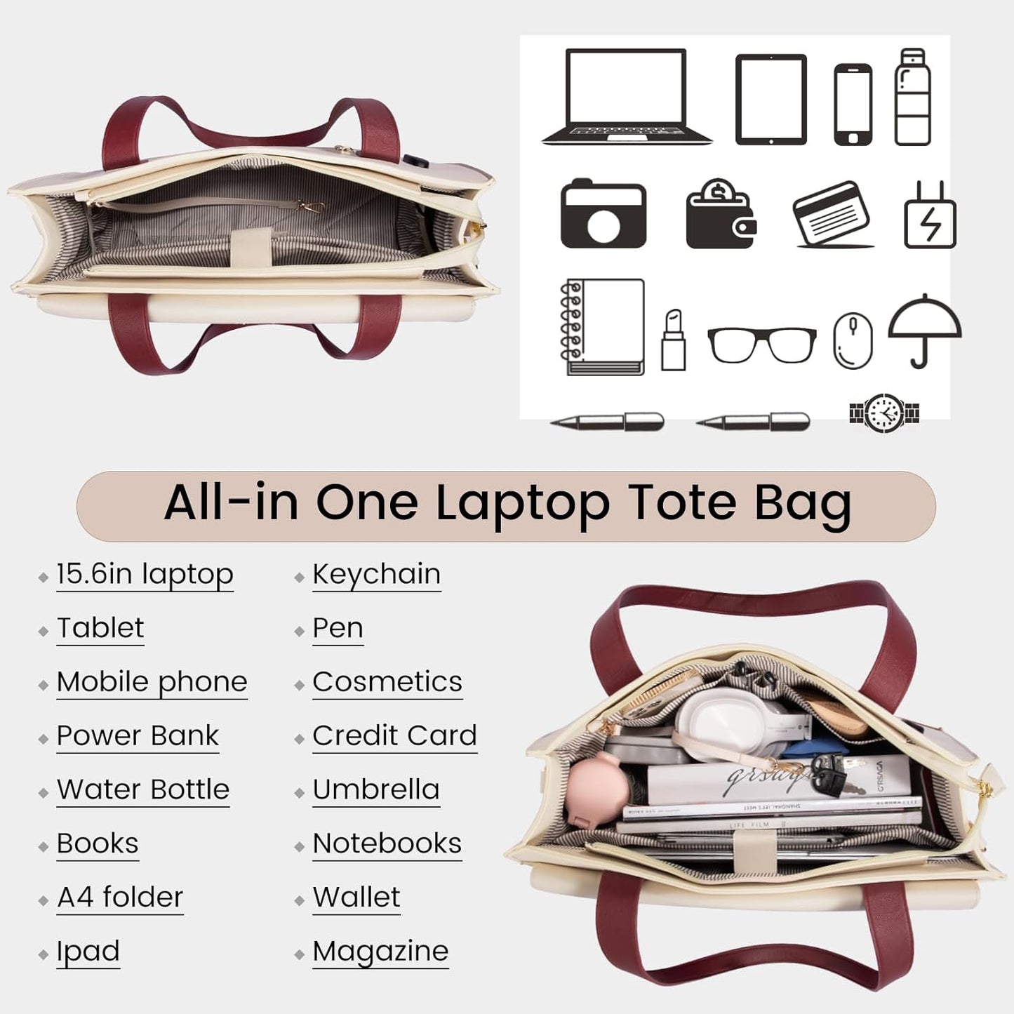 LOVEVOOK Laptop Tote - 15.6 Inch Professional Leather Computer Briefcase - Waterproof Shoulder Bag