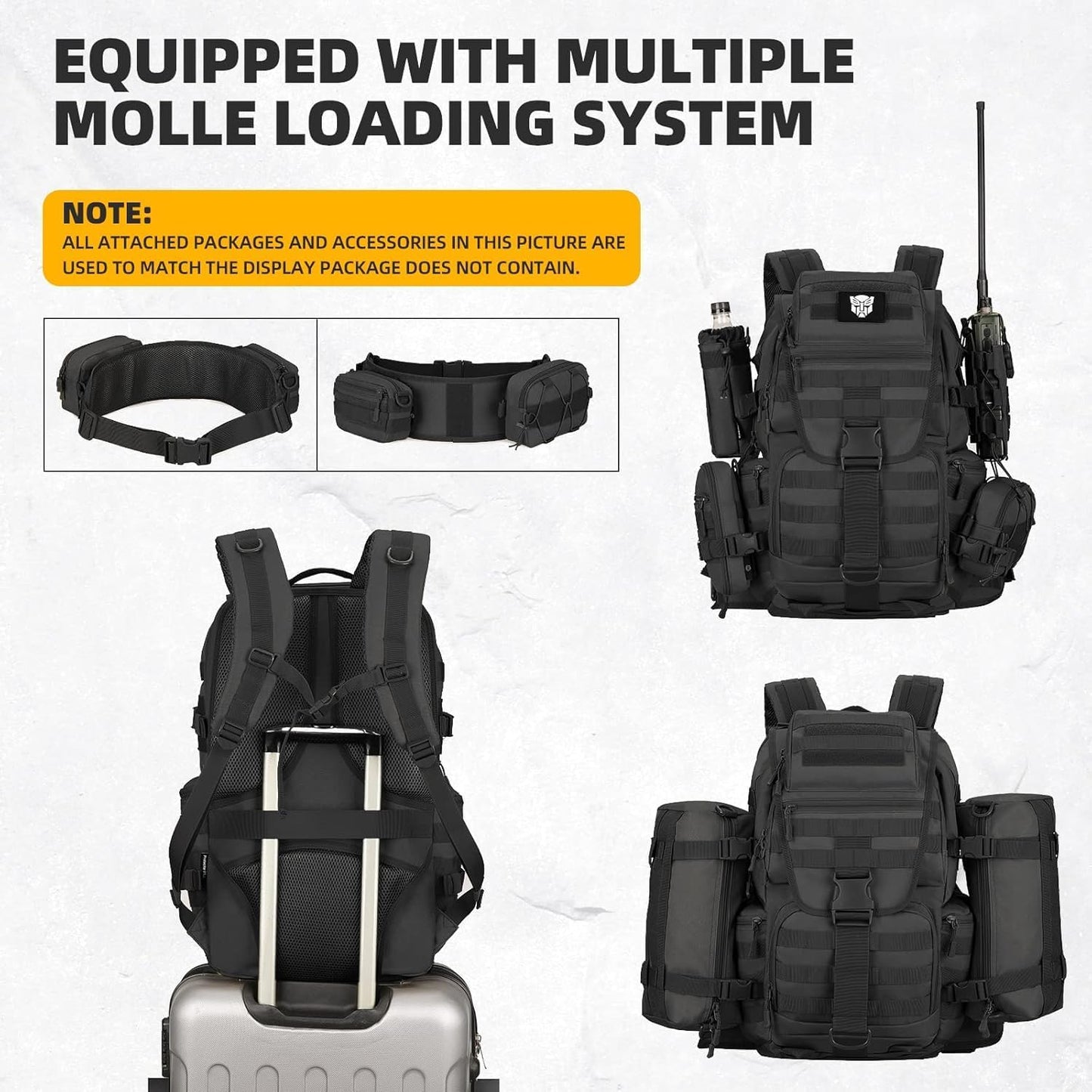 50L Military Tactical Backpack 3 Day Assault Pack Molle Daypack Hiking Backpack for Men and Women (Black)