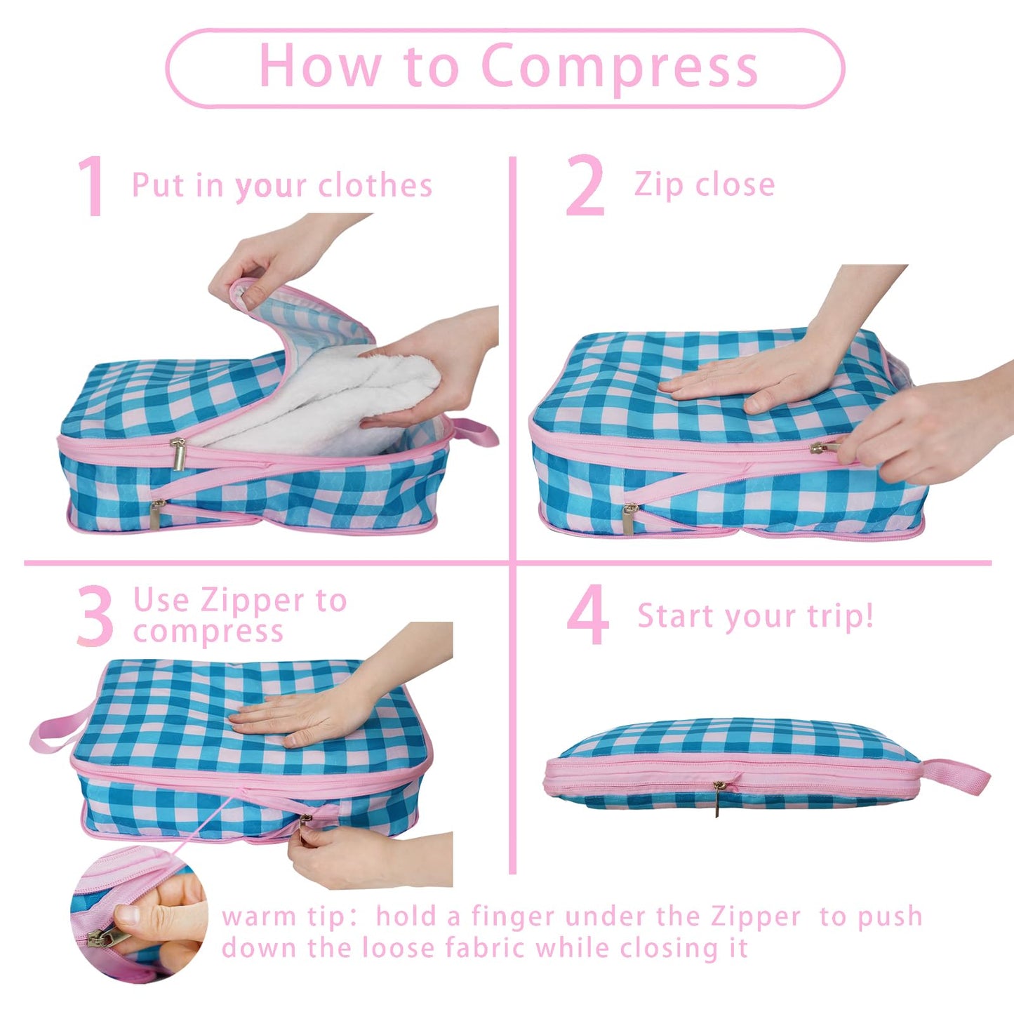 6 Pcs Compression Packing Cubes, Packing Cubes for Travel, Waterproof Luggage Organizer Bags Set