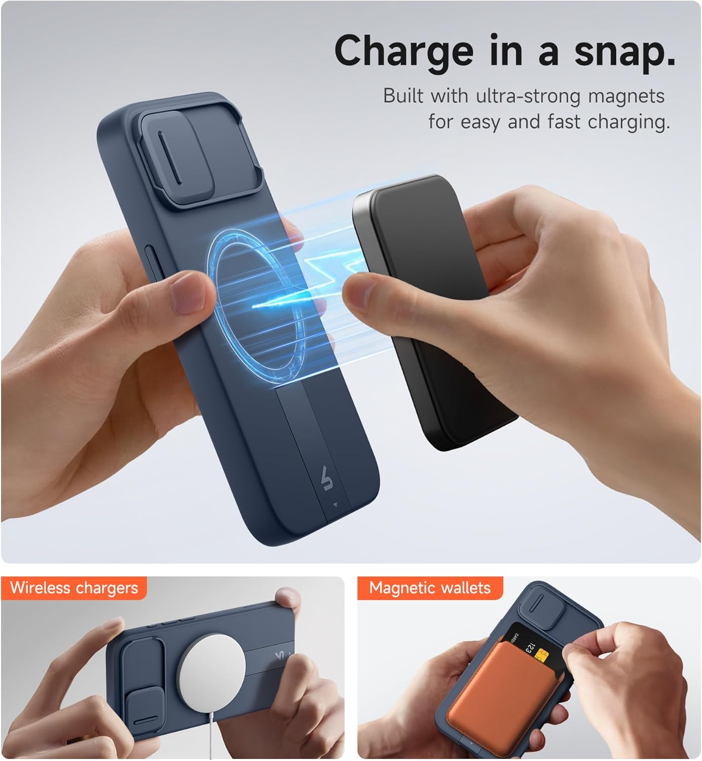 SURITCH for iPhone 16e Case with Magnetic Camera Slide Cover and Adjustable Kickstand, Compatible with MagSafe, Shockproof Bumper Case Slim Protective Cover 6.1 Inch,Blue