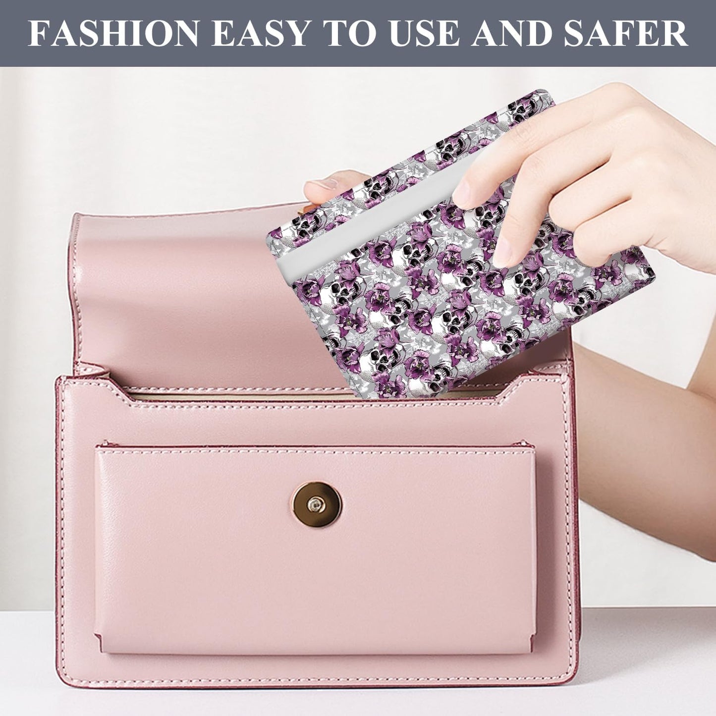 Passport Holder for Travel Essentials, RFID Premium Leather Passport Wallet Cover Case for Travel Must Haves Accessories, Passport Book Holders for Women Men Luxury Flower Skulls
