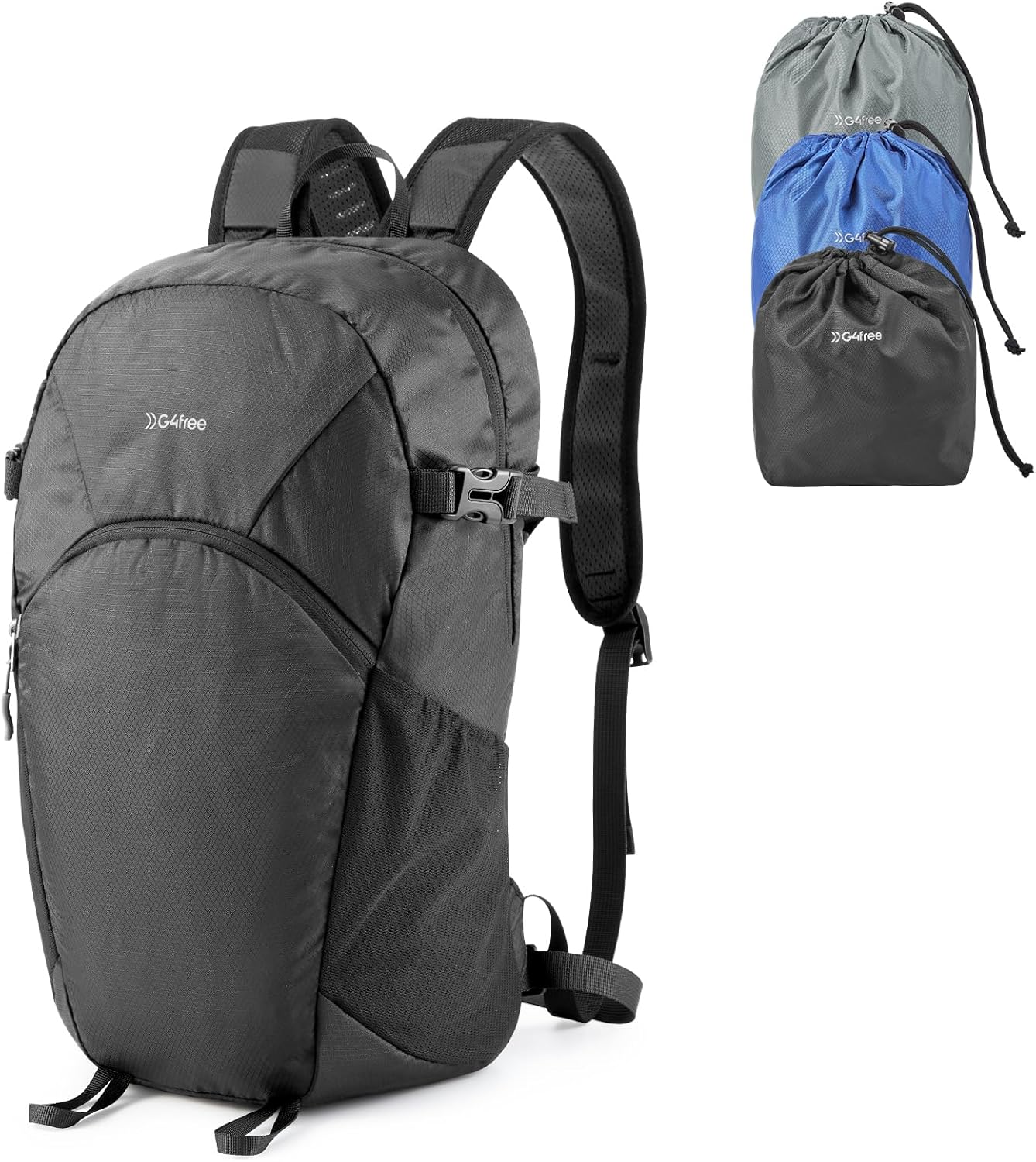 G4Free Hiking Backpack with Thickened Back Panel Packable 25L Lightweight Foldable Travel Daypack for Men Women(Black)