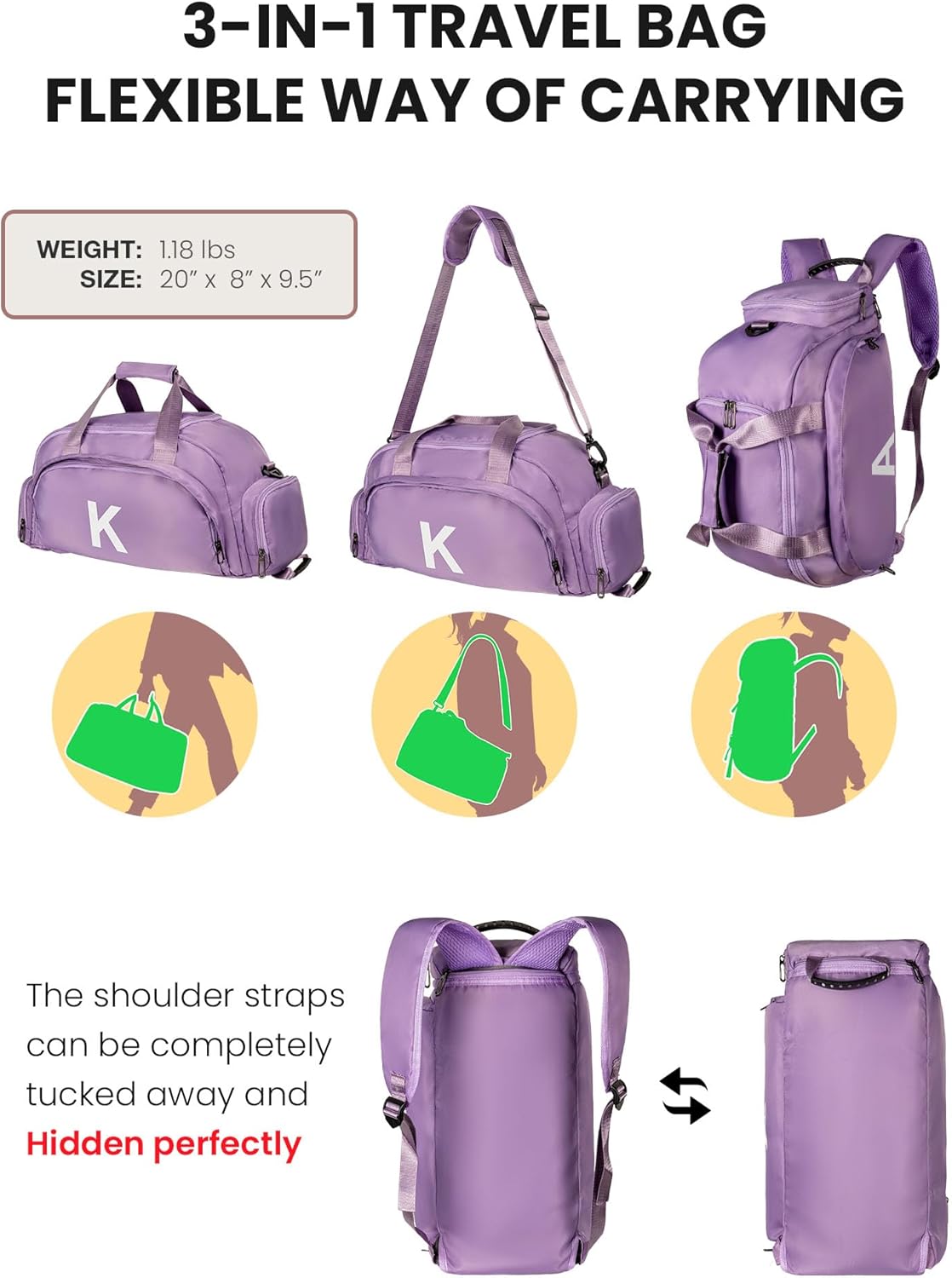 8 9 10 11 12 13 14 15 16 Year Old Girl Birthday Gifts, Initial Gym Bags with Shoe Compartment
