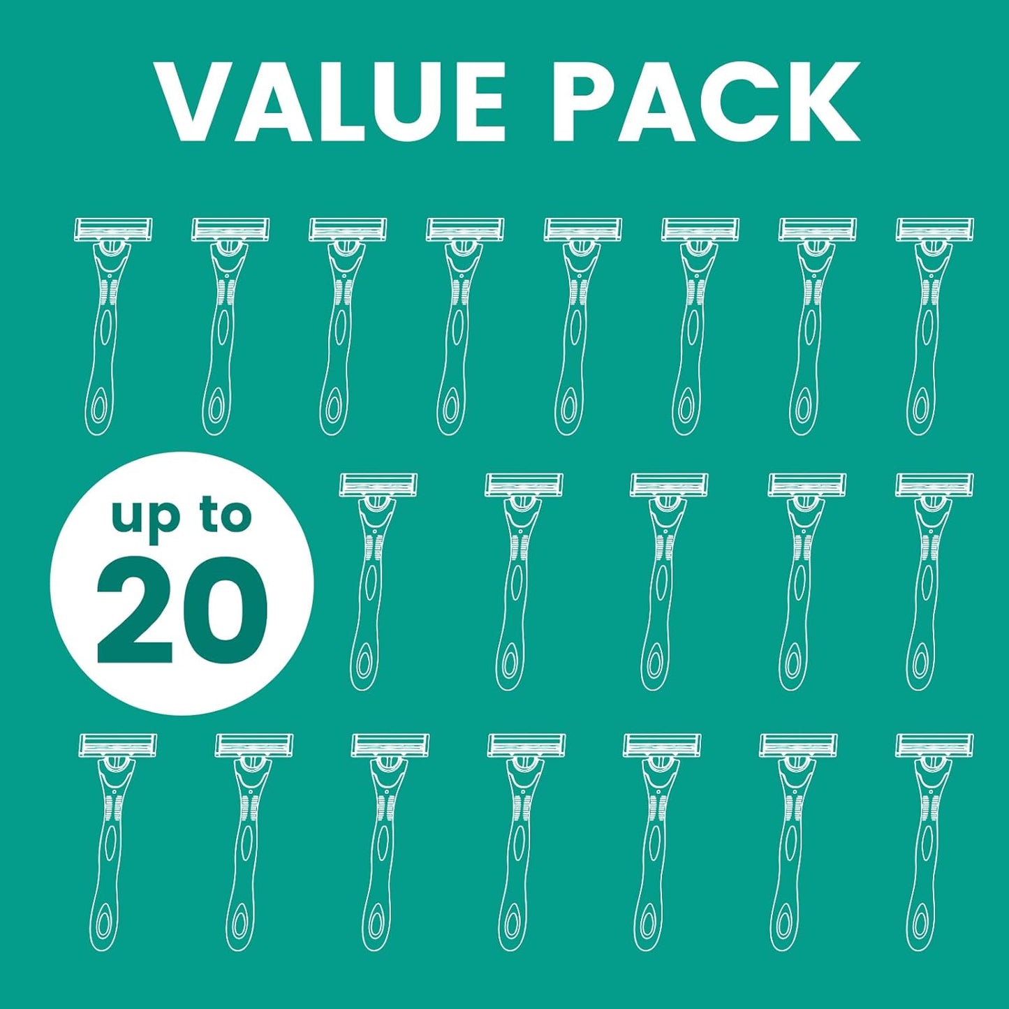 20 count Disposable Razors for Men,3-Blade Razors,Bulk Stainless Steel Shavers with Lubricating Strip for Shaving Sensitive Skin