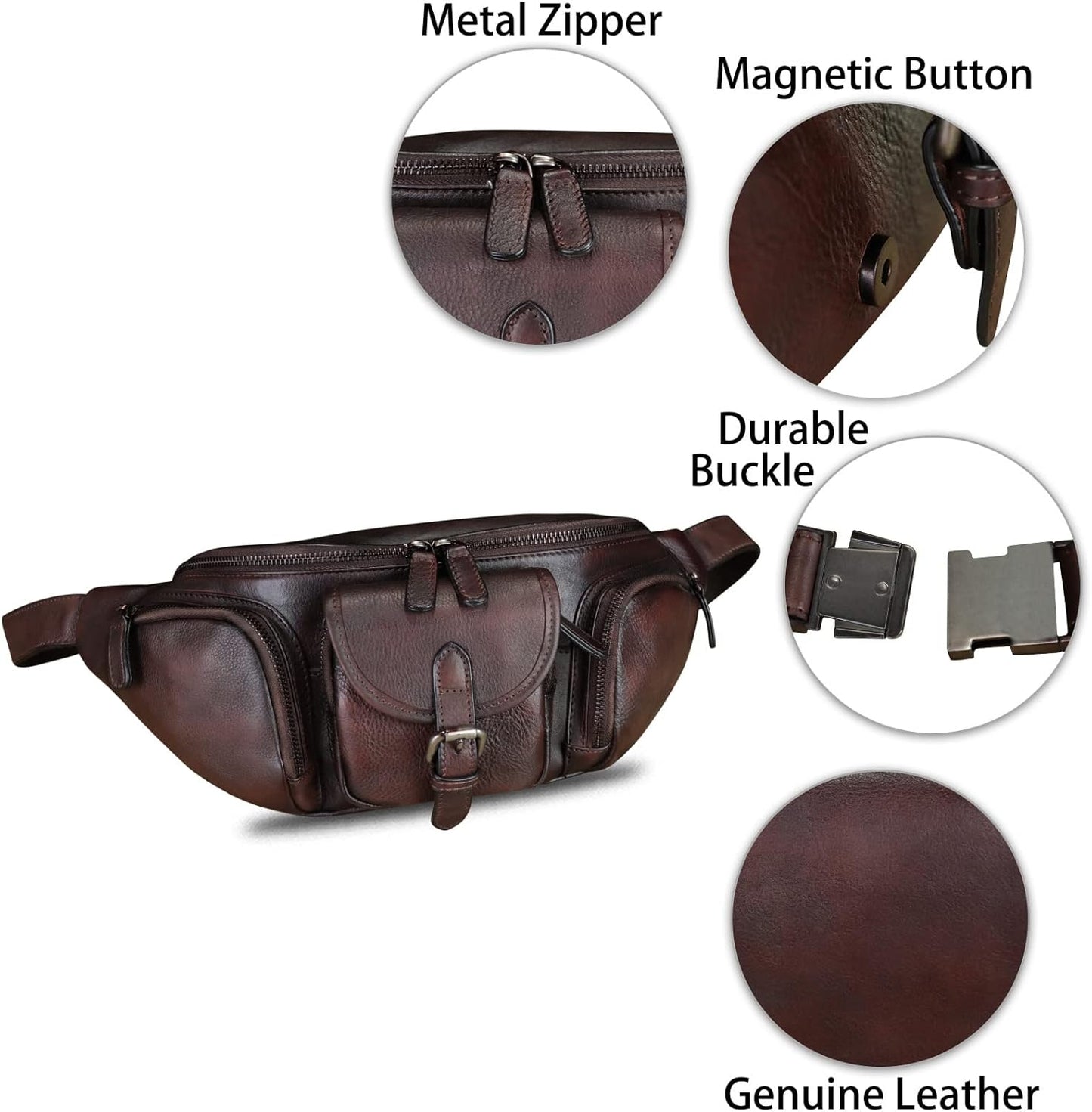 Genuine Leather Fanny Pack for Men and Women Real Leather Sling Bag Crossbody Bag Fashion Waist Bag Chest Purse (Coffee)
