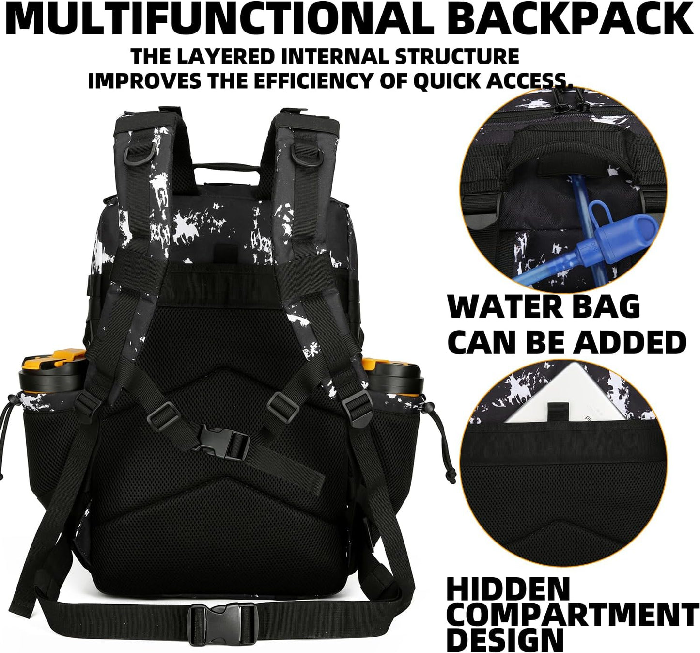 25L Tactical Backpack for Men and Women Military Backpack Army Assault Pack Molle Backpack Small Bug Out Bag Travel Rucksack Daypack (Black Lightning)