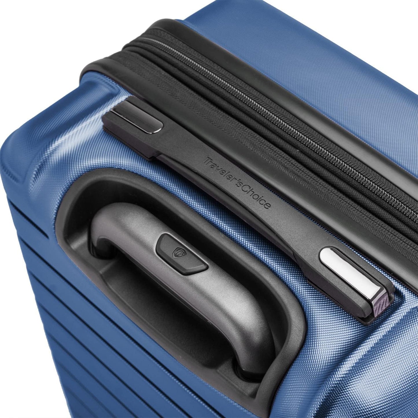 Traveler's Choice Archer Polycarbonate Hardside Luggage with Spinner Wheels, Tie Down Straps, Blue, Checked 25-Inch