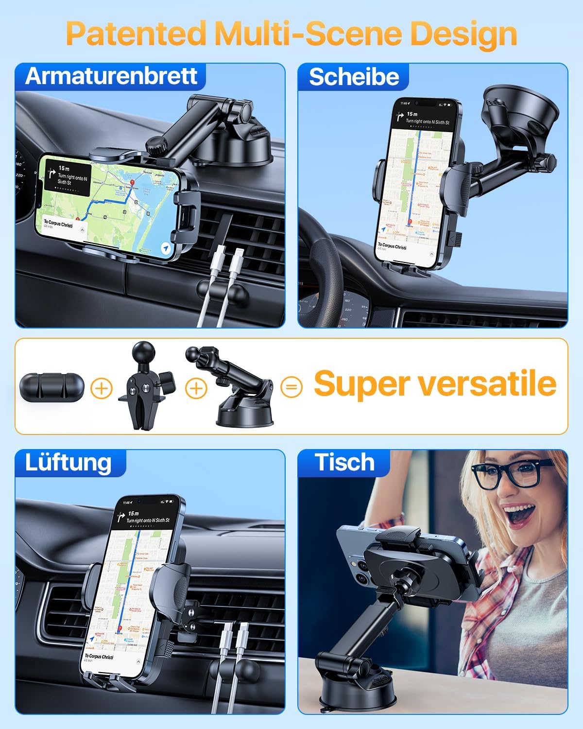 YRU [True Upgrade for Safety] Car Phone Holder Mount [Patent & Military-Grade] Dashboard Cell Phone Holder for Car Vent Windshield Phone Stand for iPhone 17 16 15 14 13 Pro Max Truck Samsung, Purple