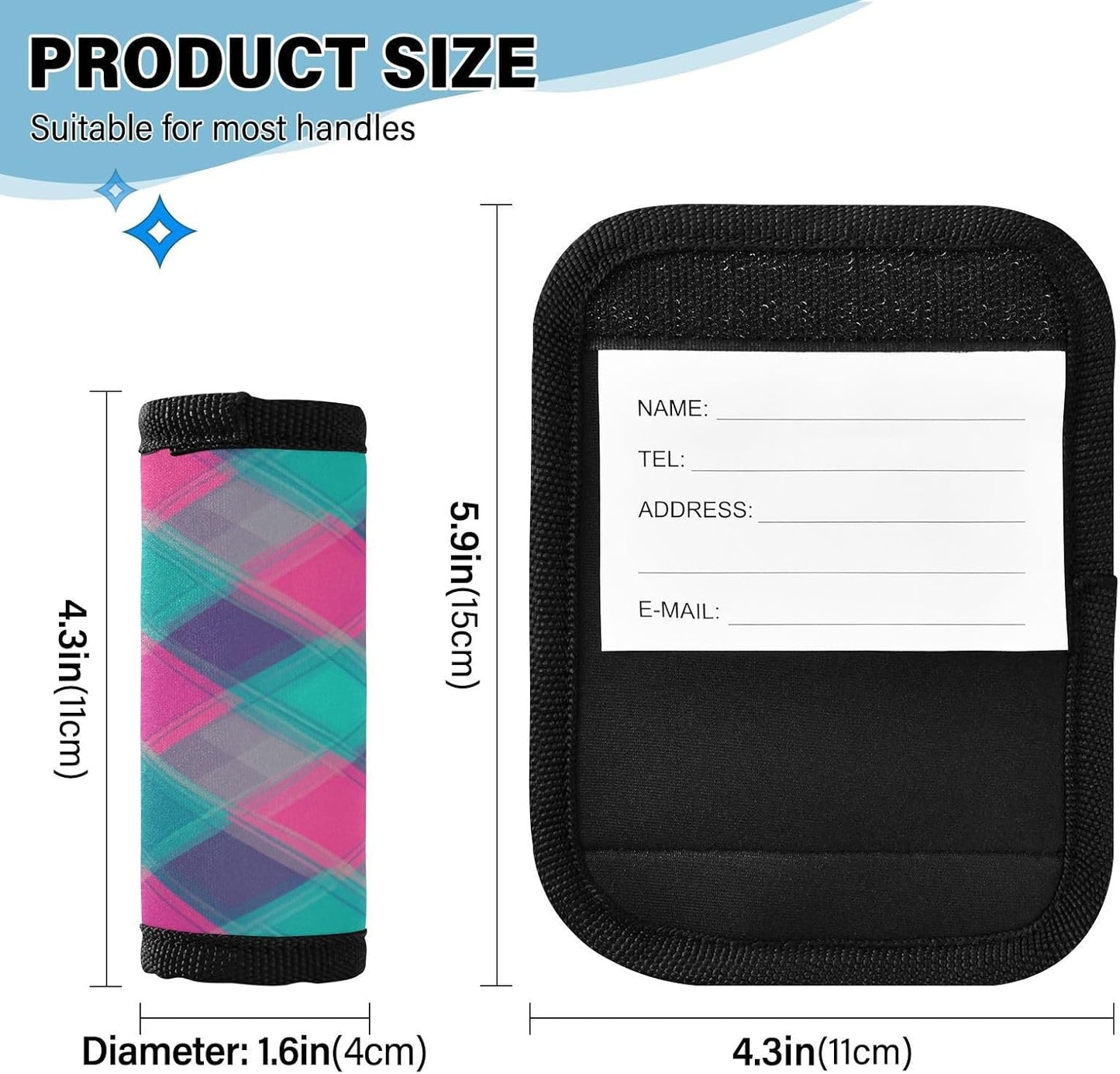 Teal Plaid Pink Blue 2 Pack Luggage Handle Wraps Covers for Suitcase Identifiers Bag Tags Travel Accessories