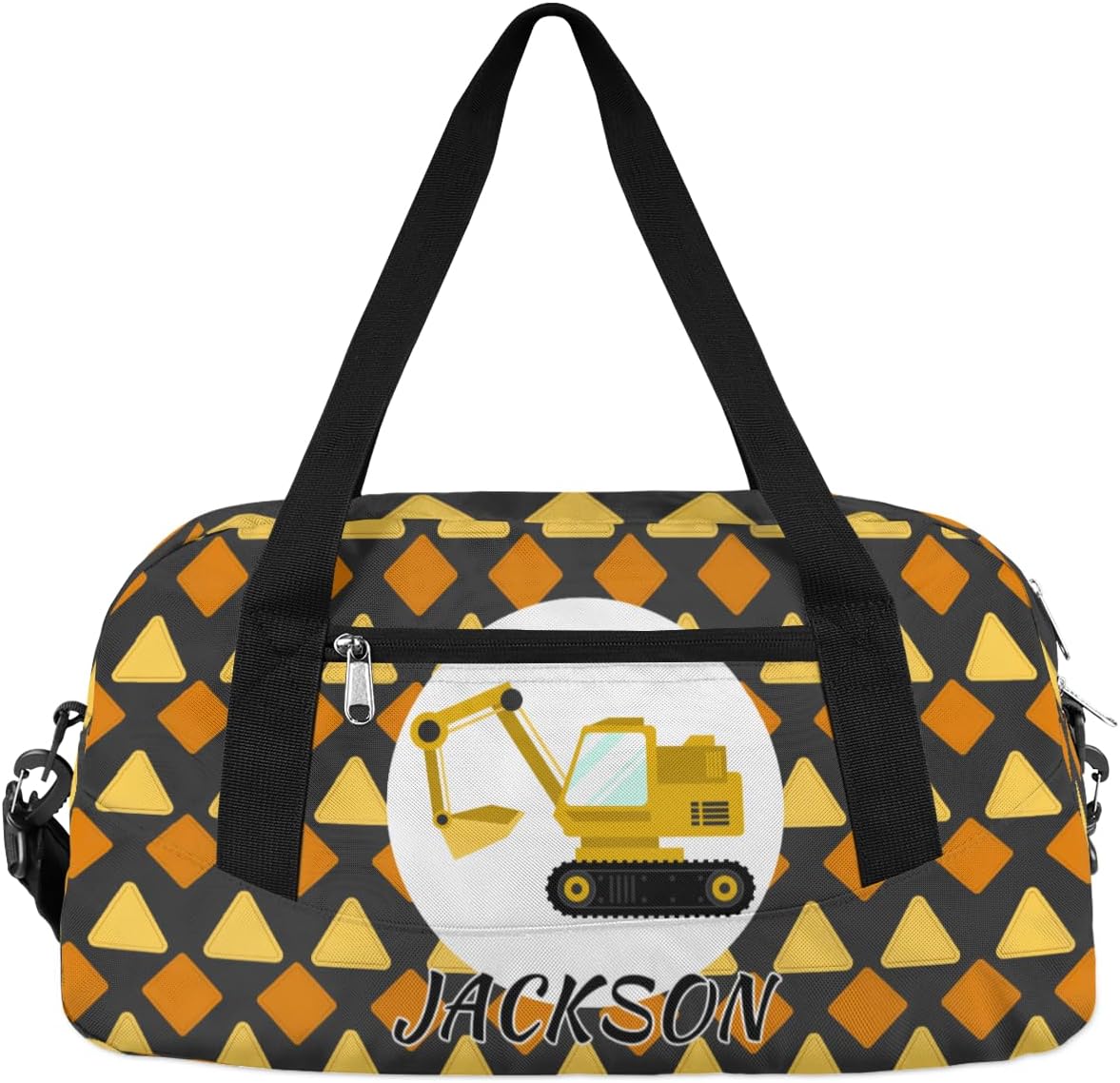 Excavator Car Custom Name Kids Overnight Duffel Bags Boys Cool Truck Personalized Sport Gym Bag Customized Duffel Bag for Travel Weekender Practice Gymnastics