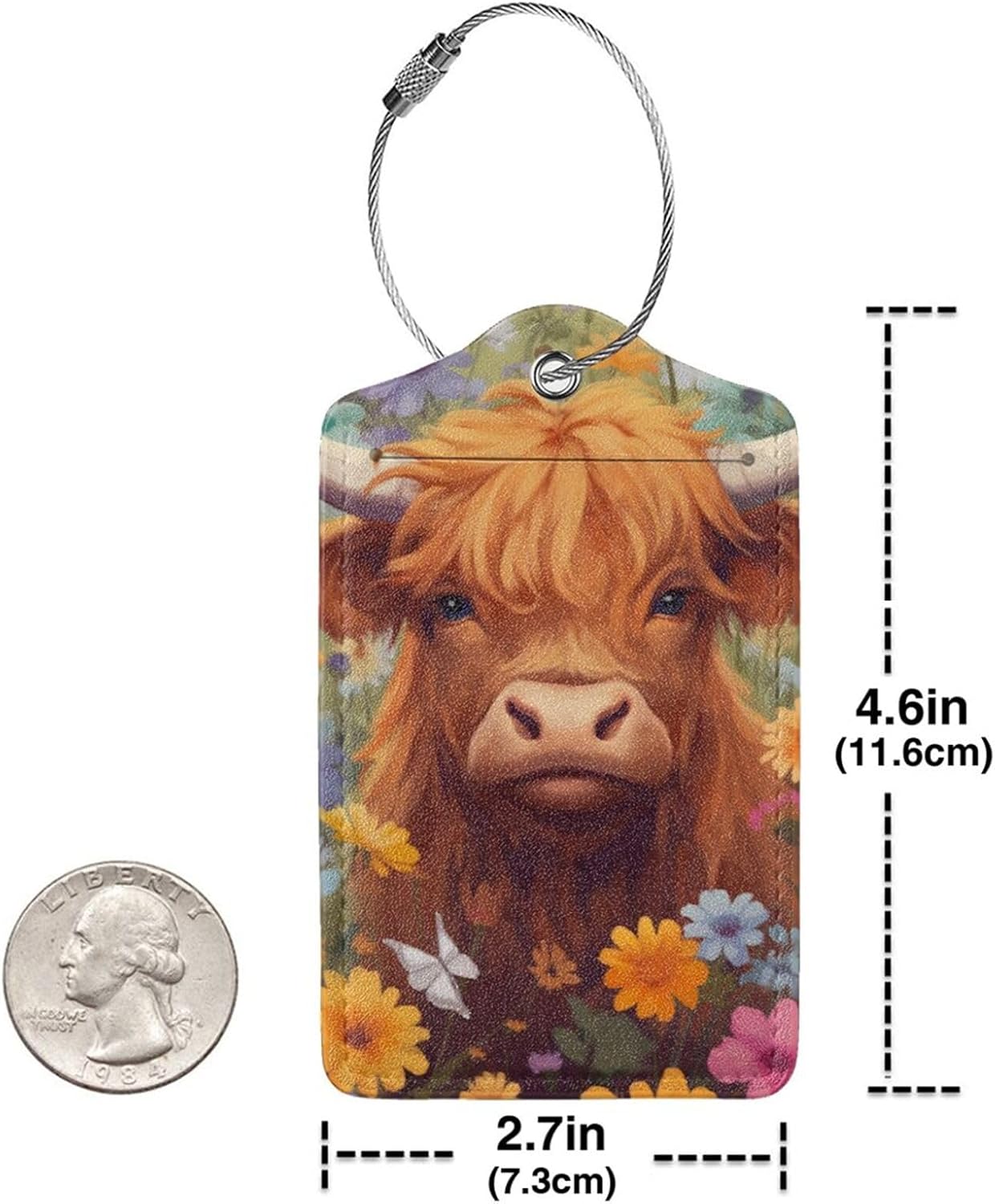 2 Pack Luggage Tag for Suitcase, Cute Leather Suitcase Tags Identifiers with Privacy Name Address Labels Durable Steel Loop for Women Men Girl Travel (Cow in Flowers)