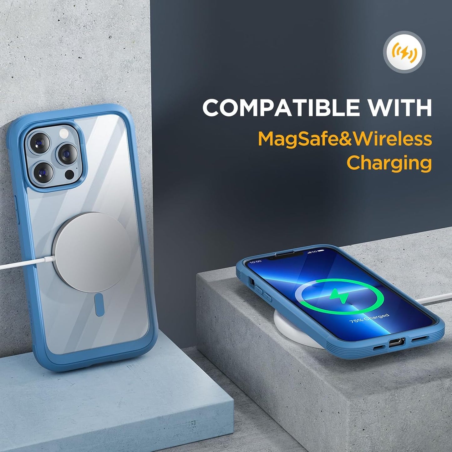 Miracase Magnetic for iPhone 13 Pro Max Case 6.7 inch, (Compatible with MagSafe) Upgrade Full-Body Clear Phone Bumper Case with Built-in 9H Tempered Glass Screen Protector, Magnetic Capri Blue