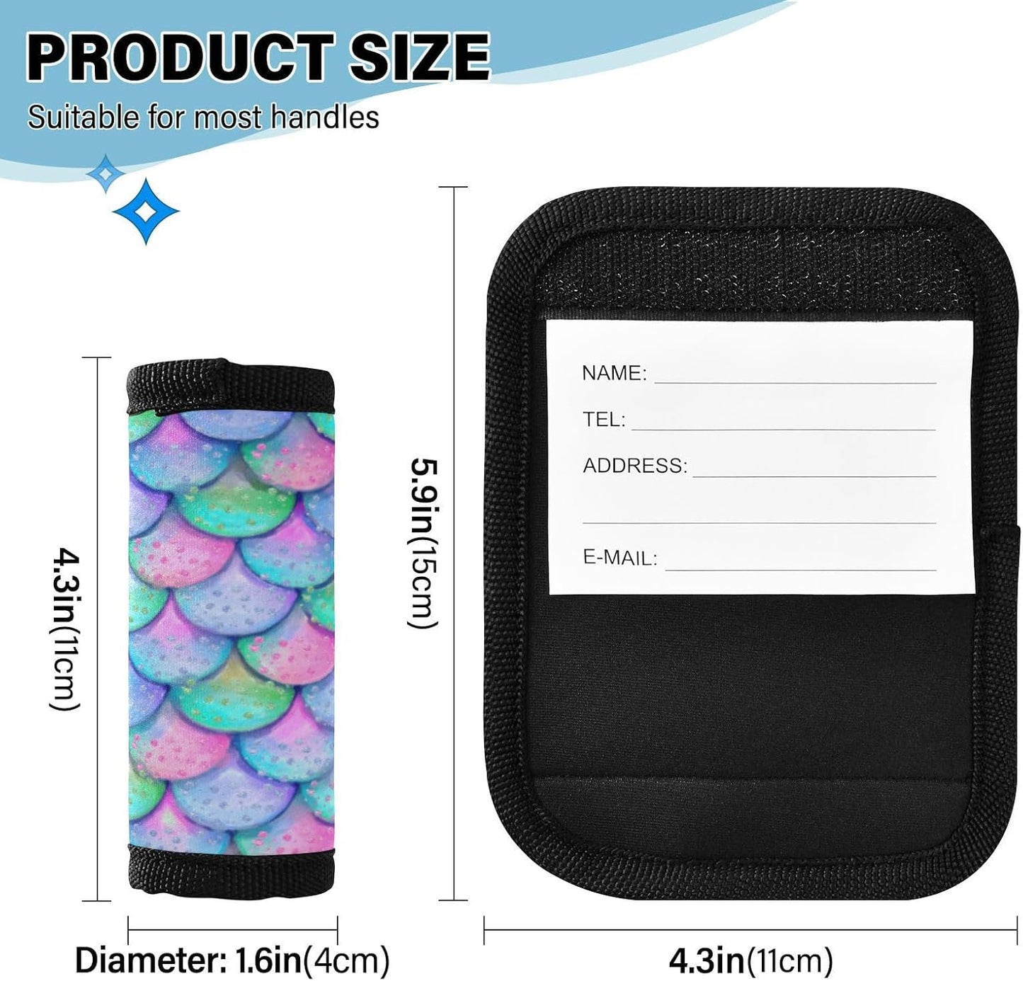 4Pcs Luggage Handle Wrap Suitcase Identifier Handle Covers Tags Soft Travel Bags Luggage Handle Gripper Accessories for Airplane Flying Mermaid Pattern