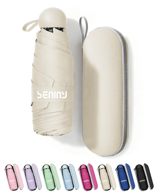 Seniny Mini Travel Umbrella with Case, Compact Pocket Size UV Sun & Rain – product image