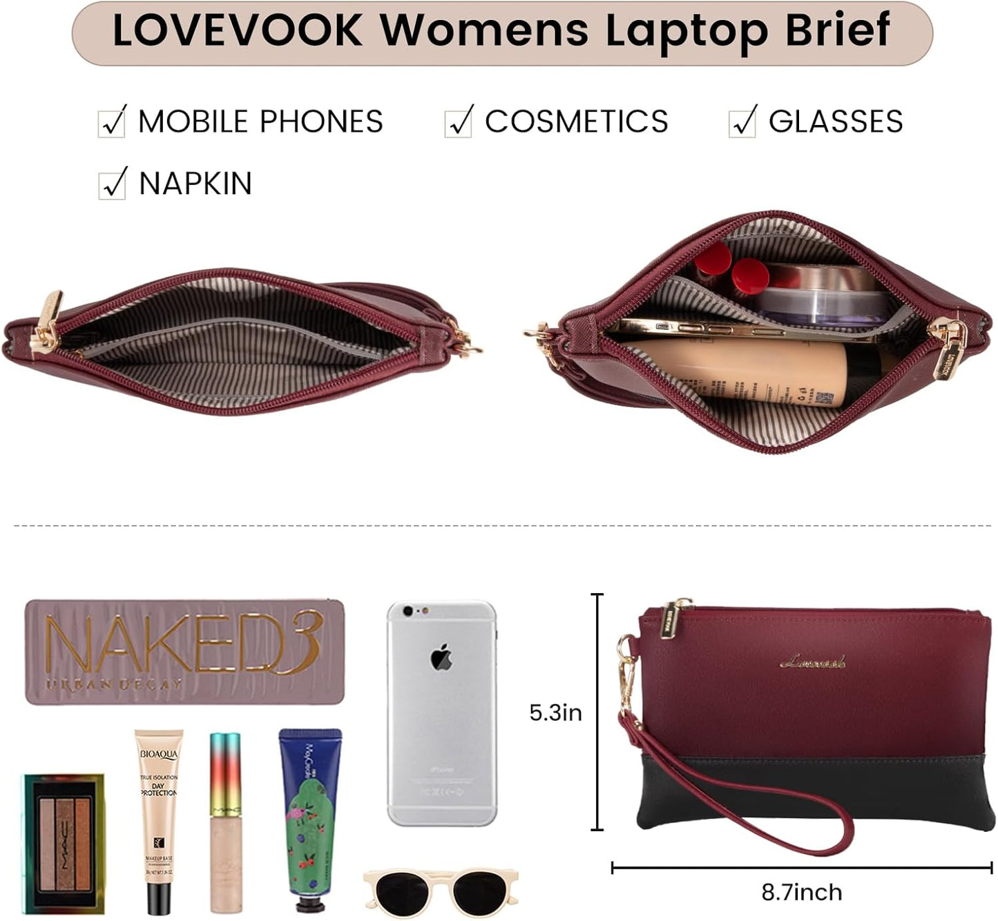 LOVEVOOK Laptop Tote - 15.6 Inch Professional Leather Computer Briefcase - Waterproof Shoulder Bag