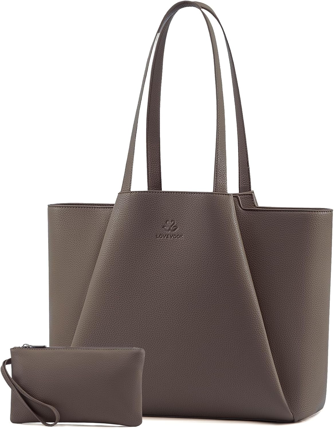 LOVEVOOK Laptop Tote for Women - 15.6 Inch Faux Leather Laptop Bag with Clutch, Large Capacity Office Purse Computer Briefcase for Casual Business Travel,Dark Khaki
