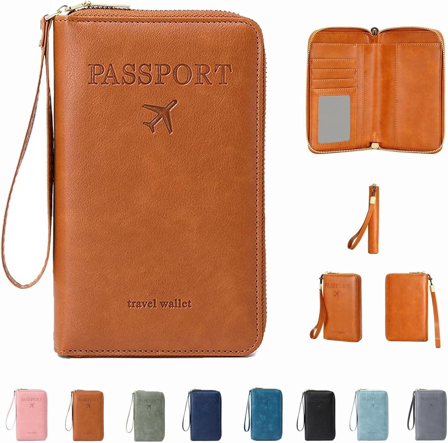Similarbe RFID Passport Wallet,Similarbe Multi-Functional RFID Passport Wallet,Travel Wallet for Women Men - ID Card Organizer with Anti-Theft,Slim Leather Cover for Credit Cards,Cash (B)