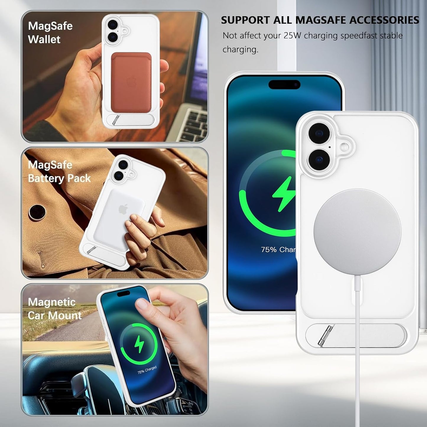 Tikoo Strong Magnetic for iPhone 16 Plus Case with Magsafe and Built-in Invisible Kickstand Slim Translucent Matte Military Grade Protective Phone Case for iPhone 16 Plus 6.7”