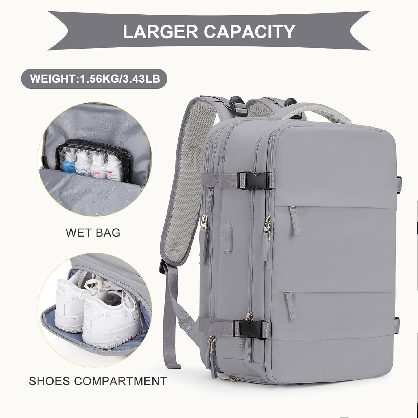 coowoz Large Travel Backpack For Women Men, Carry On Backpack,Hiking Backpack Waterproof Outdoor