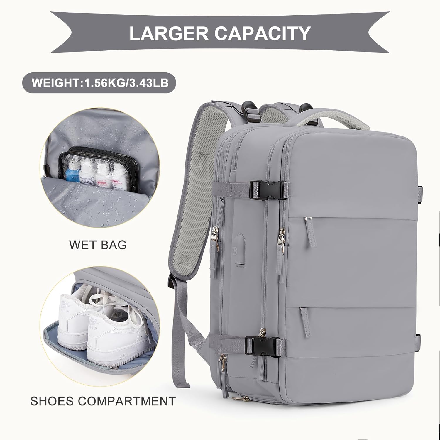 coowoz Large Travel Backpack For Women Men, Carry On Backpack,Hiking Backpack Waterproof Outdoor