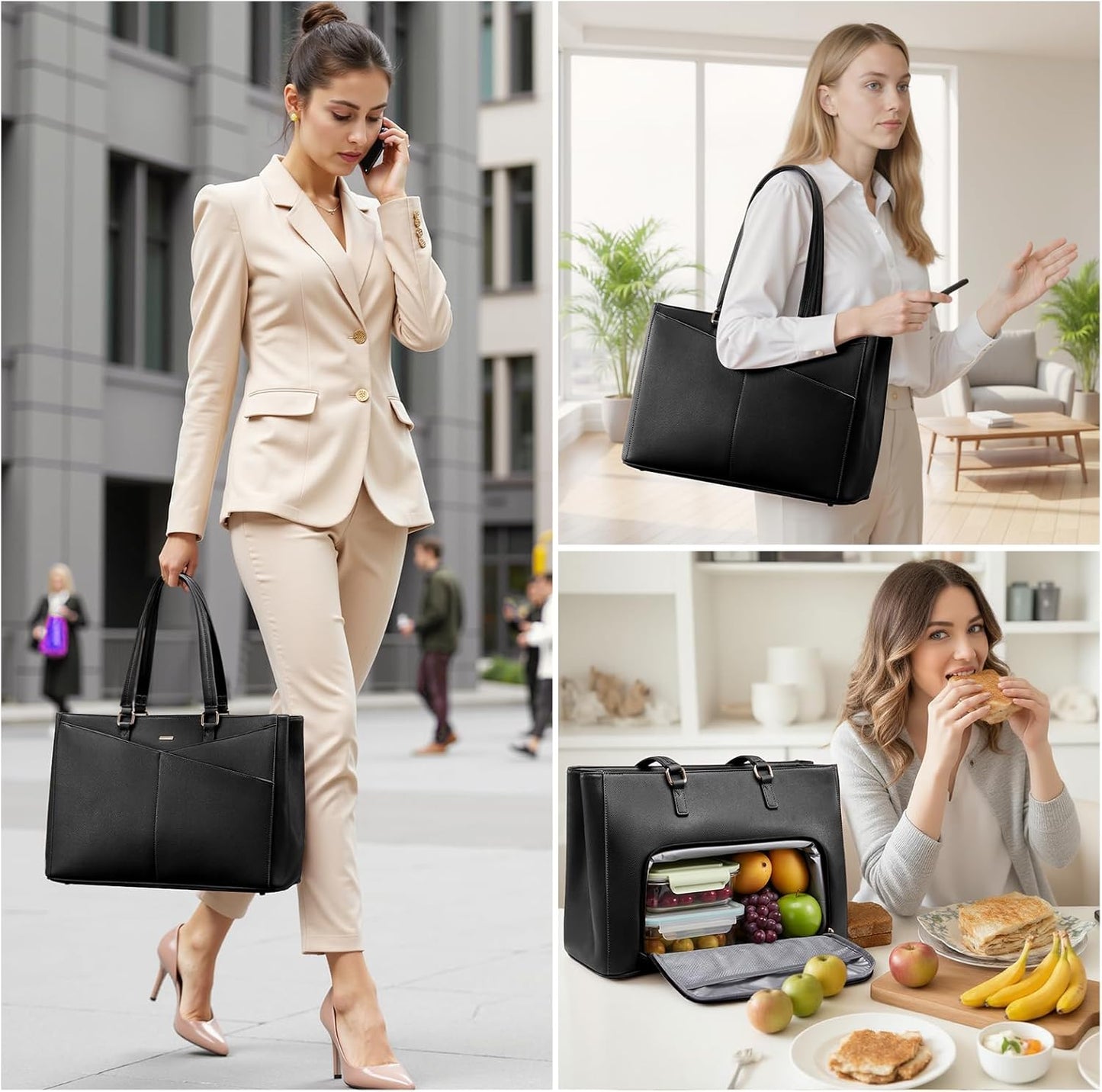 LOVEVOOK Lunch Tote Bag for Women, Laptop Bag for Work with Insulated Lunch Compartment 15.6 Inch 2 in 1 Lunch Tote Large Capacity Computer Handbag for Work, Teacher, Nurse, Office, Casual