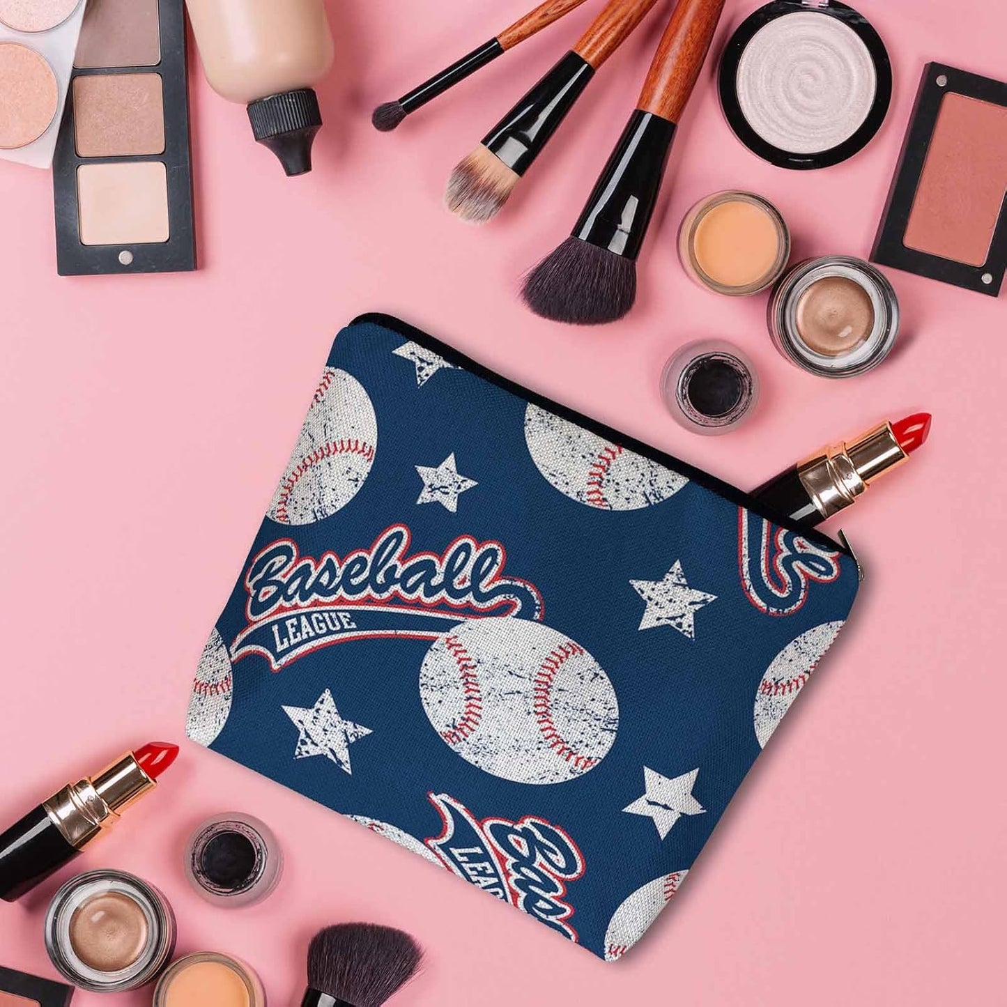 Baseball Makeup Organizer Bag Cosmetic Bag For Men Women, Sports Ball Softball Baseball Blue Travel Toiletry Bag Flax Makeup Bags Purse Business Makeup Pouch For Toiletries Cosmetics