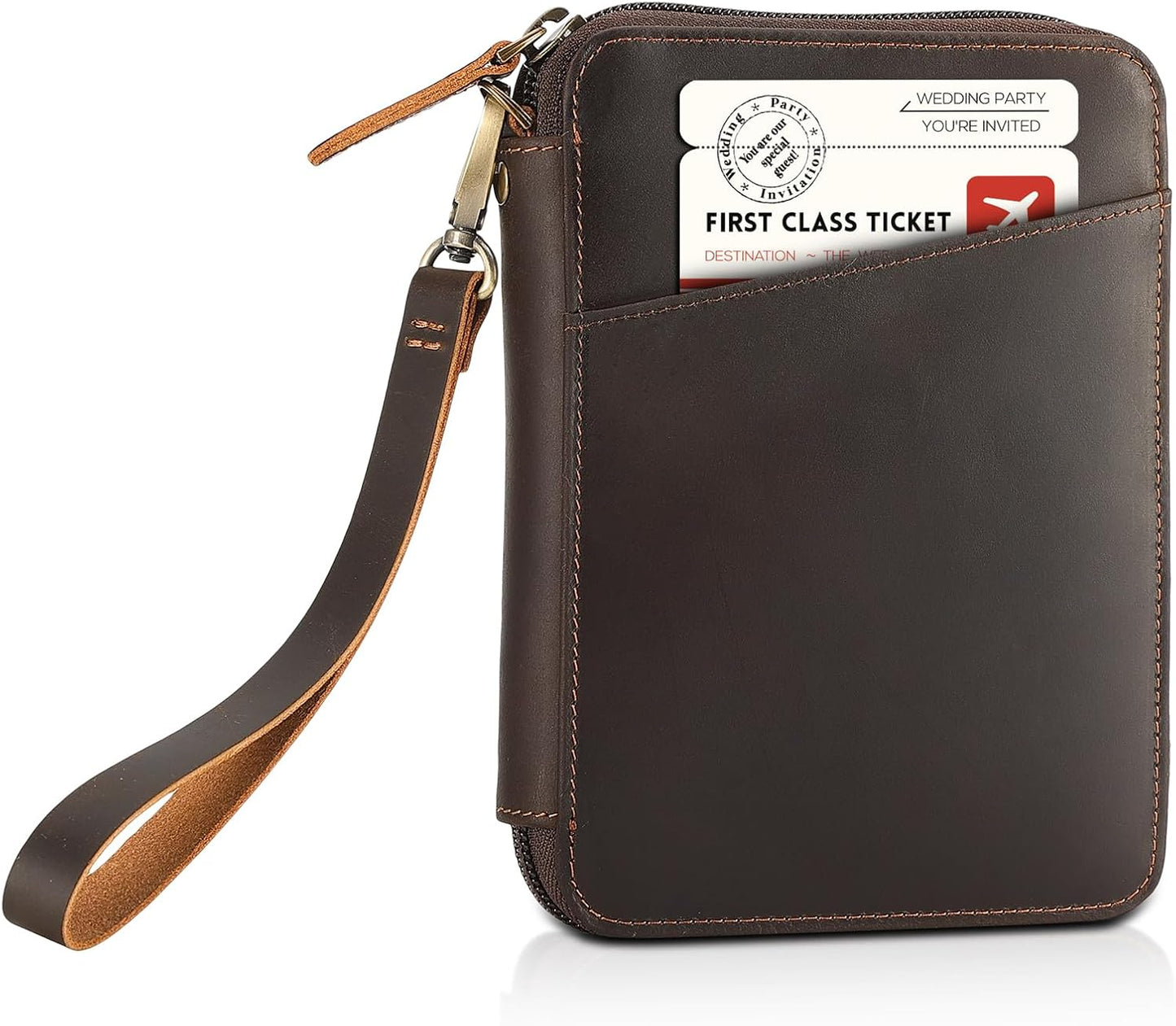 Polare Full Grain Leather Family Passport Wallet for 4 Passports, RFID Blocking Bifold Passport Cover Travel Document Organizer Holder for Women and Men (Dark Brown with AirTag Slot)