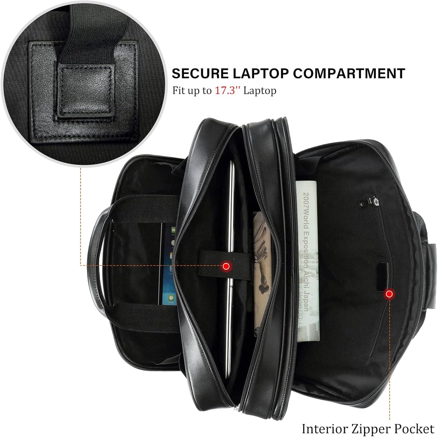 Men's Solid Thick Full Grain Leather 17.3" Laptop Briefcase Classic Messenger Bag Fit Business Travel