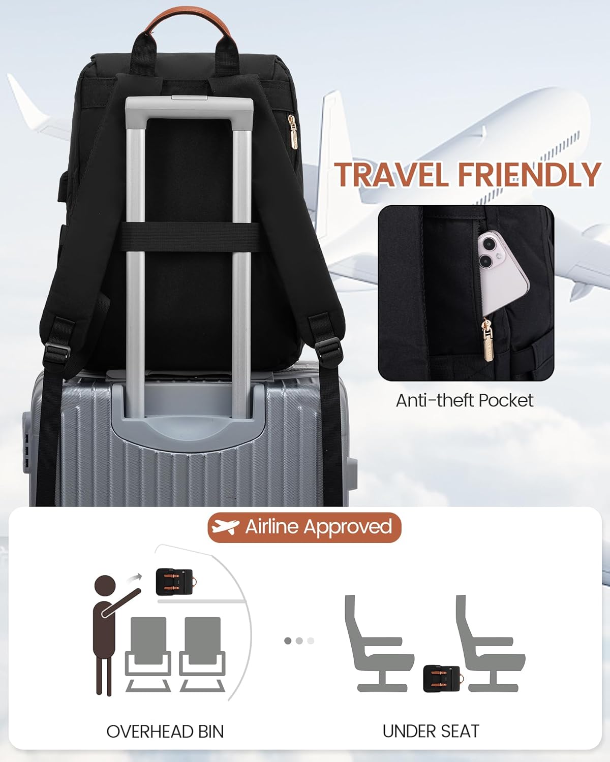 LOVEVOOK Laptop Backpack for Women Vintage Travel Backpack Purse Airline Approved 15.6 Inch Large Computer Backpack Fashion Teacher Nurse Bag for Work Business College