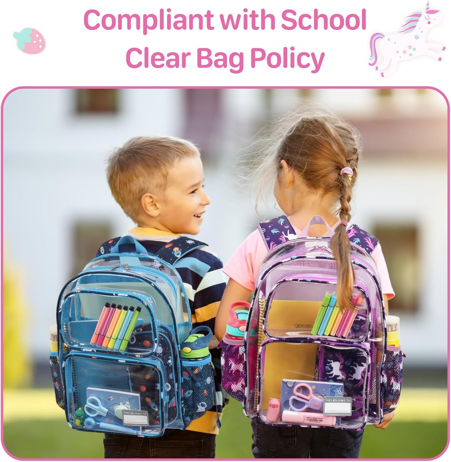 Bagseri Clear Backpack for Girls - 15 Inch Clear Bookbag for Kids Aged 3 to 8 Heavy Duty