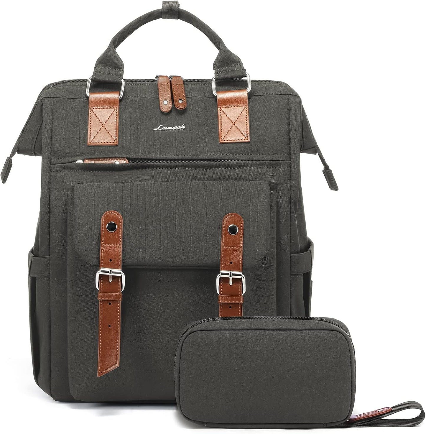 LOVEVOOK Laptop Backpack for Women Work Travel Commuter Backpack Business Computer Bag Doctor Nurse Bags College Backpack Purse, 15.6 Inch, Dark Grey-brown