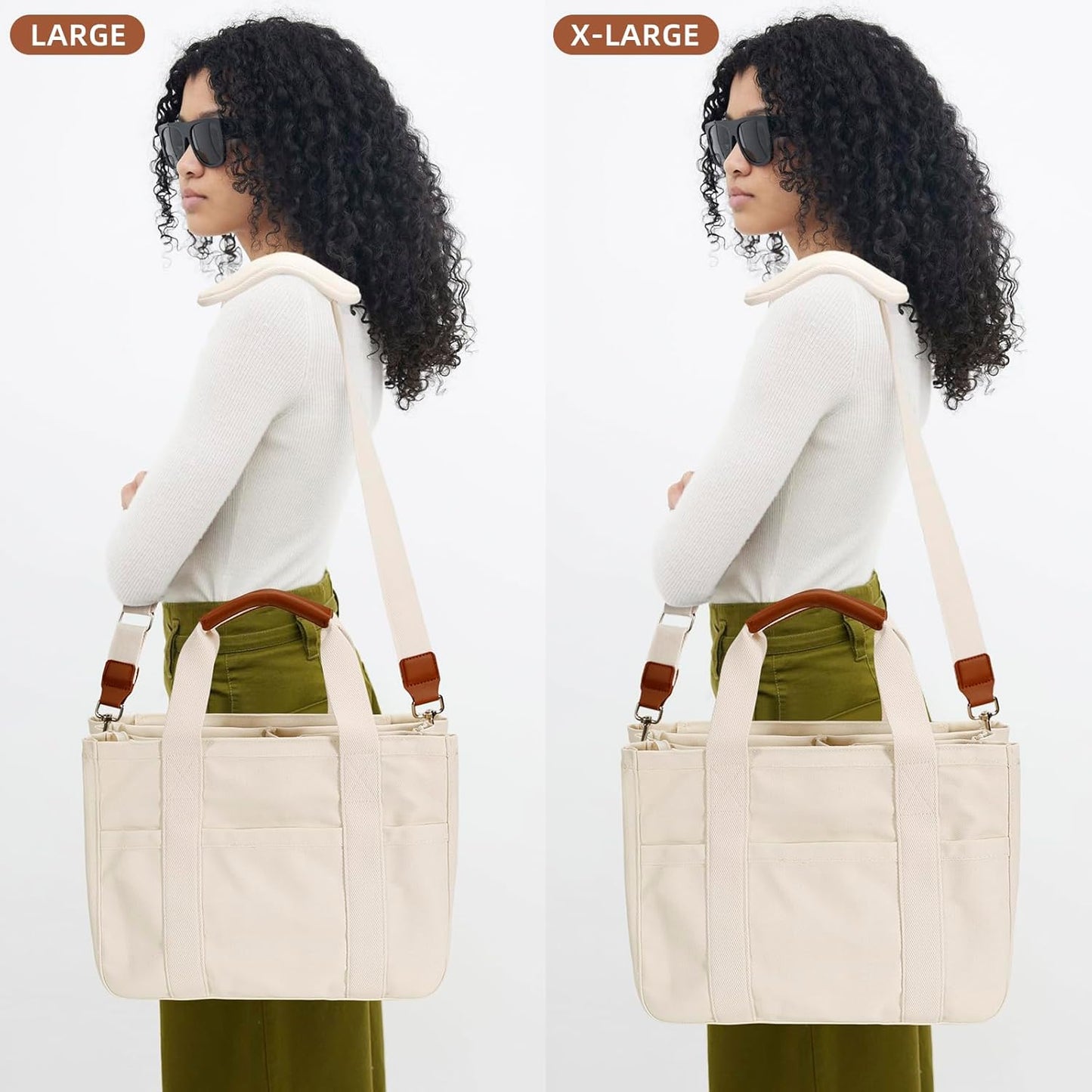 KKXIU Canvas Tote Bag for Women with Zipper and Compartments Crossbody Large Bible Messenger Purse