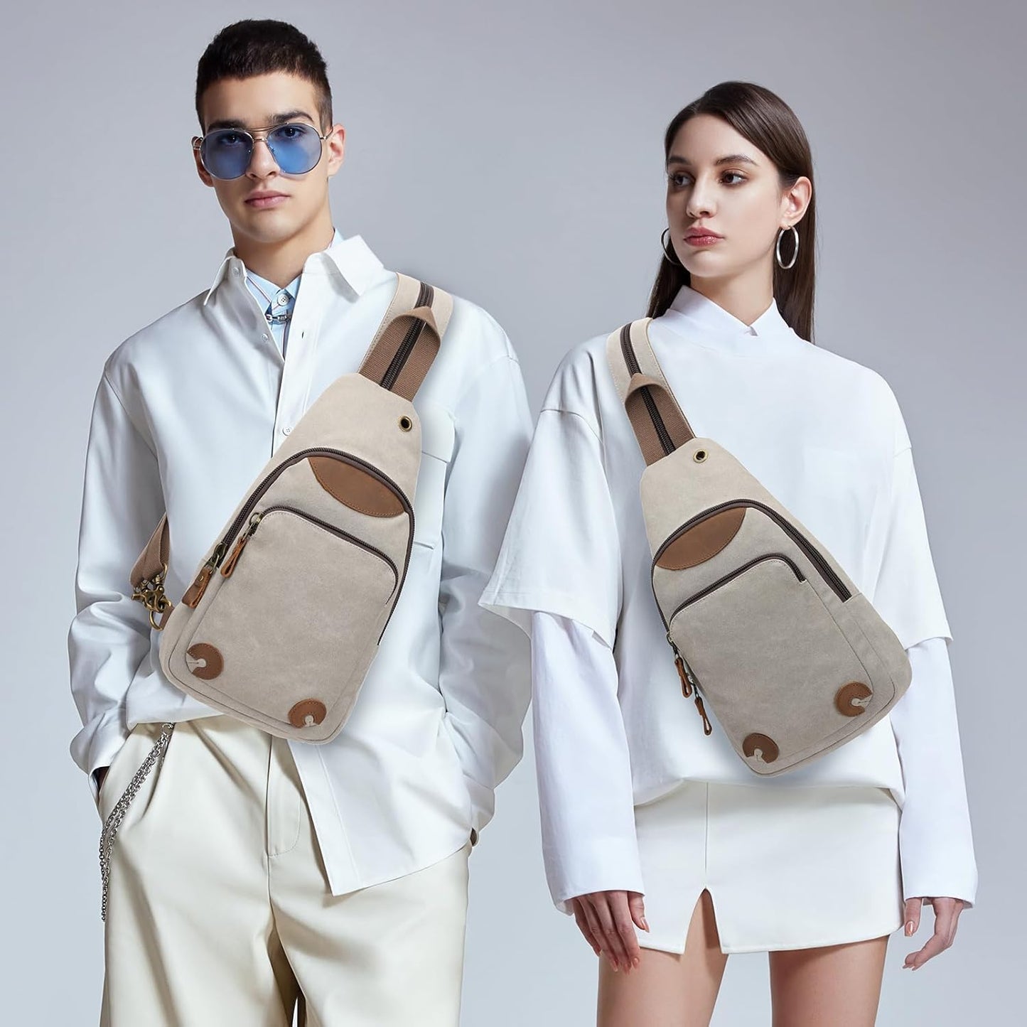 KL928 Canvas Sling Bag Crossbody Backpack Shoulder Casual Rucksack for Men Women,Leaden