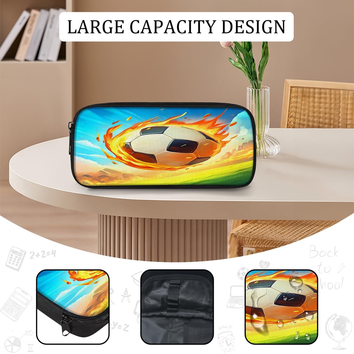 Soccer Backpack School Bag 3PCS Backpack 16 Inch with Lunch Bag Set Lightweight for Teen Boys Girls Kids Elementary Middle School