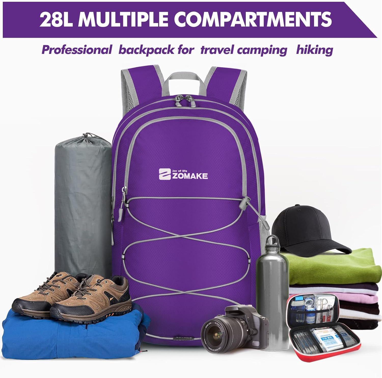 ZOMAKE Lightweight Packable Backpack 28L, Foldable Backpacks Water Resistant Collapsible Day Bag