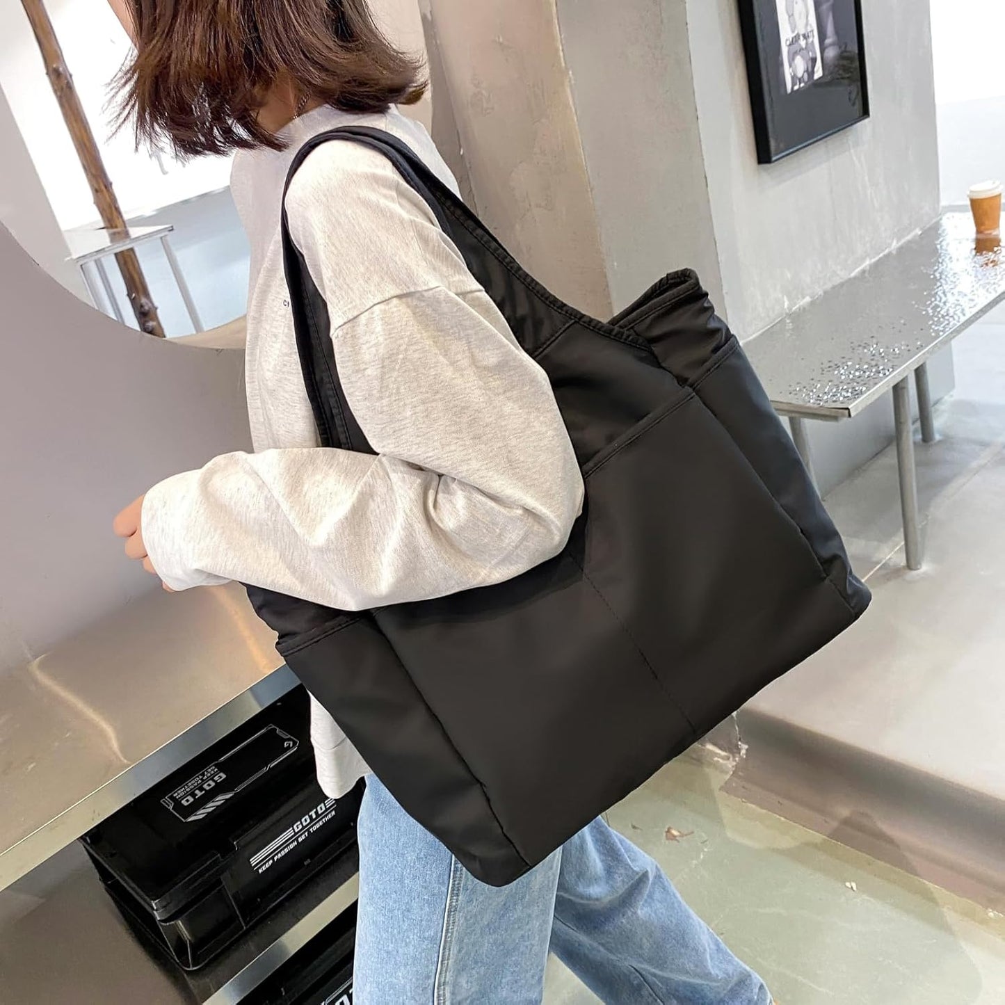 SOYMWIN Tote Bag for Women,Large Tote Bag with Compartments and Multiple Pockets,Quilted Shoulder Bag for Travel Work Sports