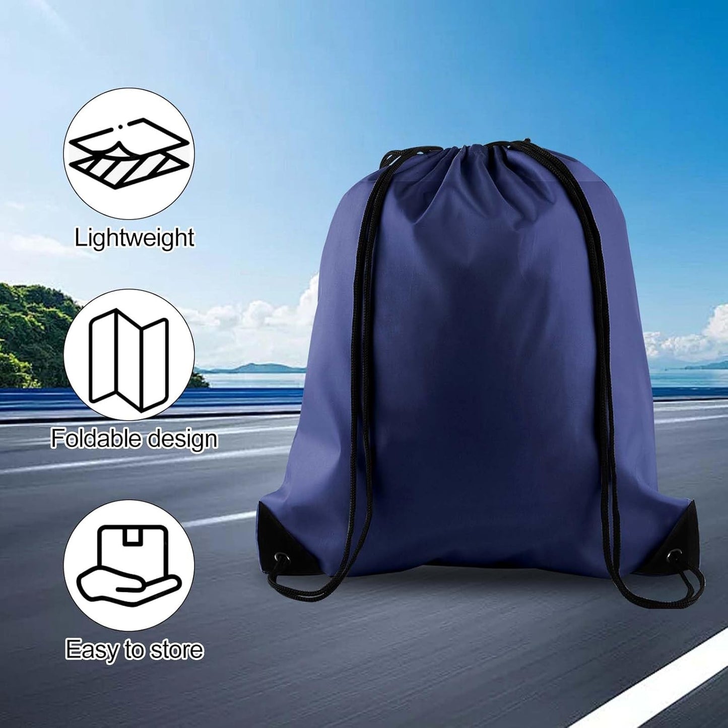 PLULON 15 Pcs Navy Blue Drawstring Bags Drawstring Backpack Bulk, String Backpack Cinch Sack Sport