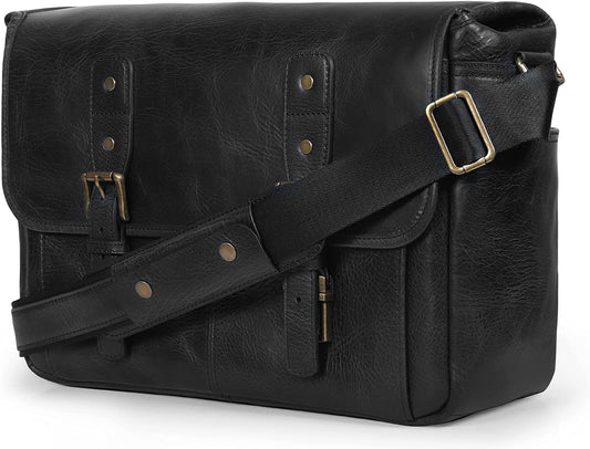 MegaGear Italian Leather Messenger Bag, Lightweight Unisex Business Briefcase Satchel Portfolio, Multi Compartment