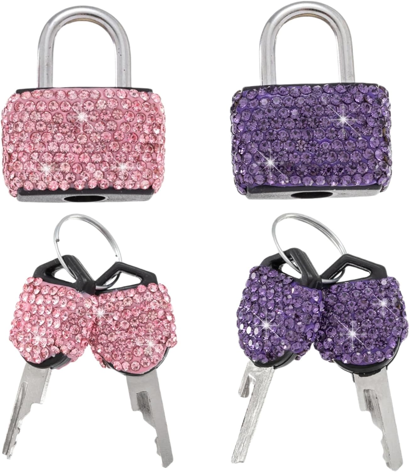 2 Pcs Small Locks with Keys Mini Luggage Locks Bling Keyed Padlock with Key Metal Lock for Locker Suitcase,Backpack,Boxes,Laptop Bag(Pink+Purple)