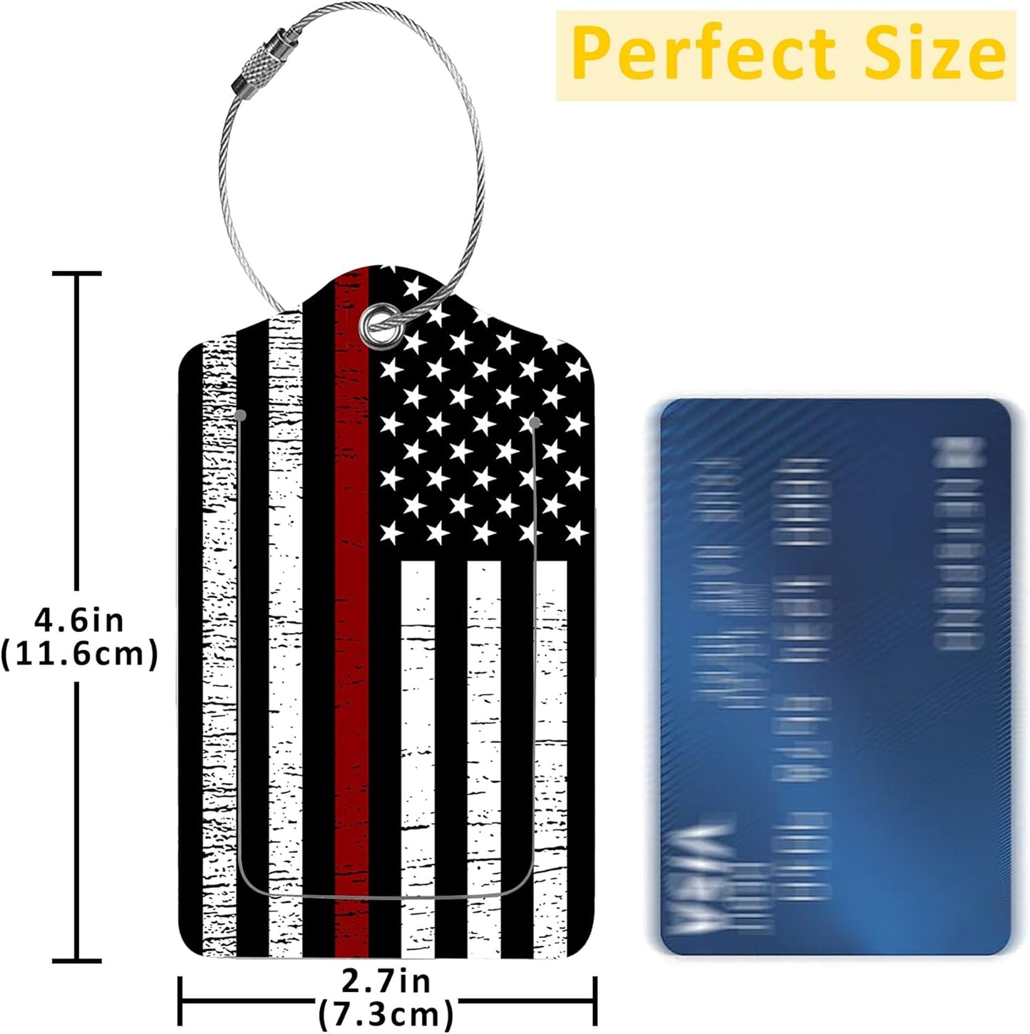 2 Pack Luggage Tag for Suitcase,Flag of USA with Red Line PU Leather Suitcase Tags Identifiers with Privacy Name Address Labels and Durable Steel Loop for Women Men Travel